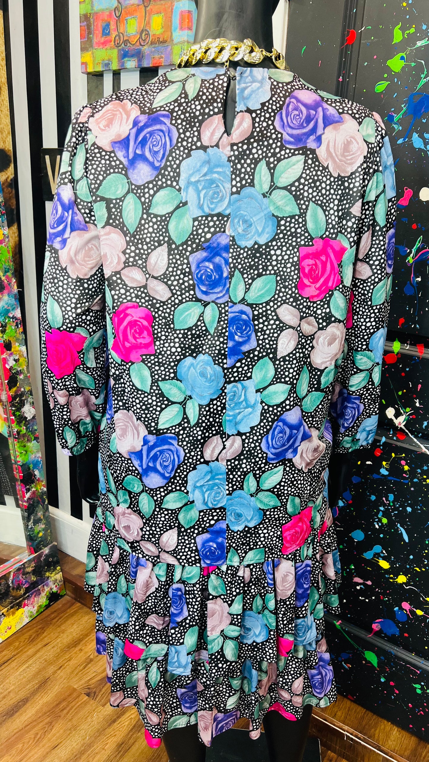 Vintage Polka Dot & Floral Dress (20)