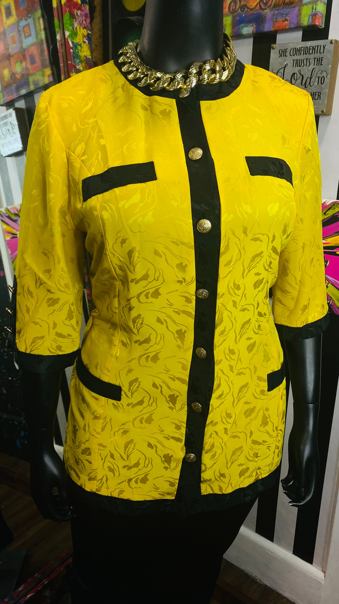 Vintage Yellow & Black Blouse (16)