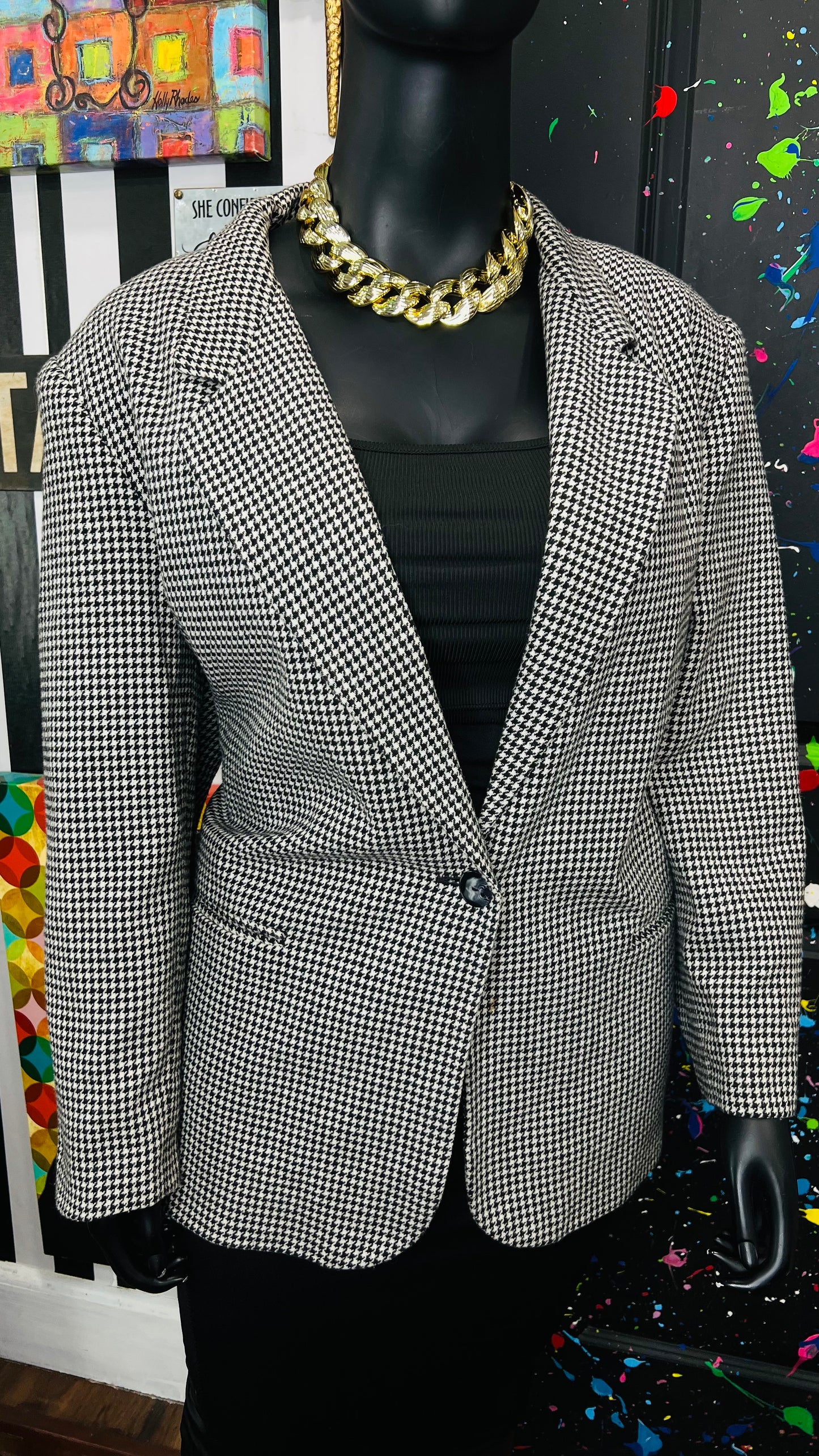 Vintage Wool Houndstooth Black & White Blazer (24)
