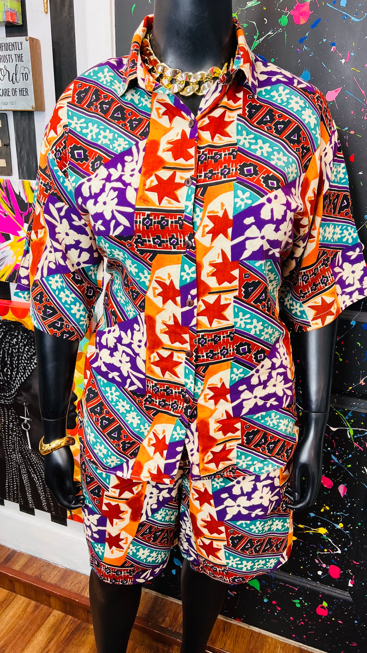 Vintage Rayon Abstract Shorts Set (20)