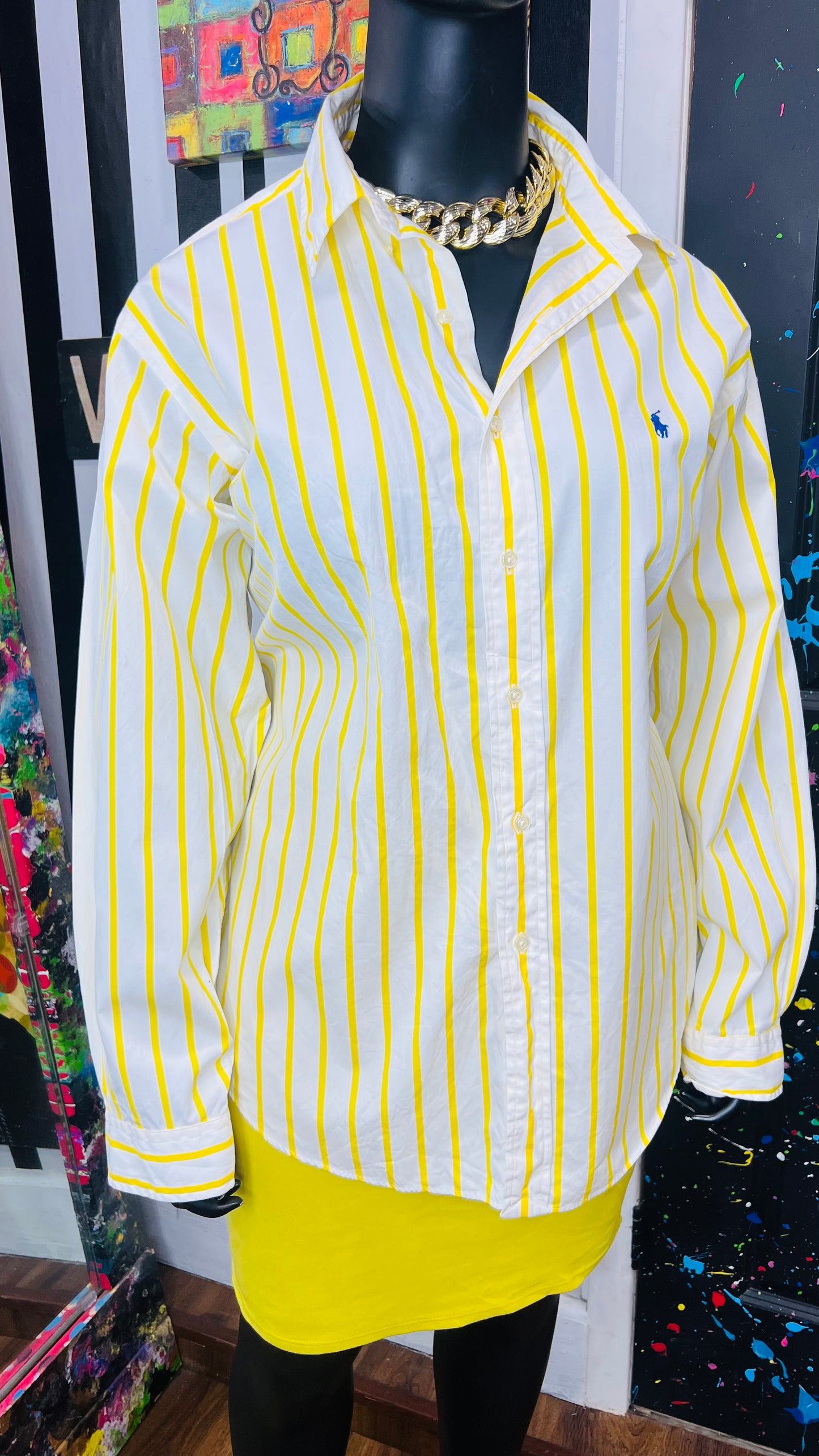 Yellow & White Ralph Lauren Polo Dress Shirt (24)