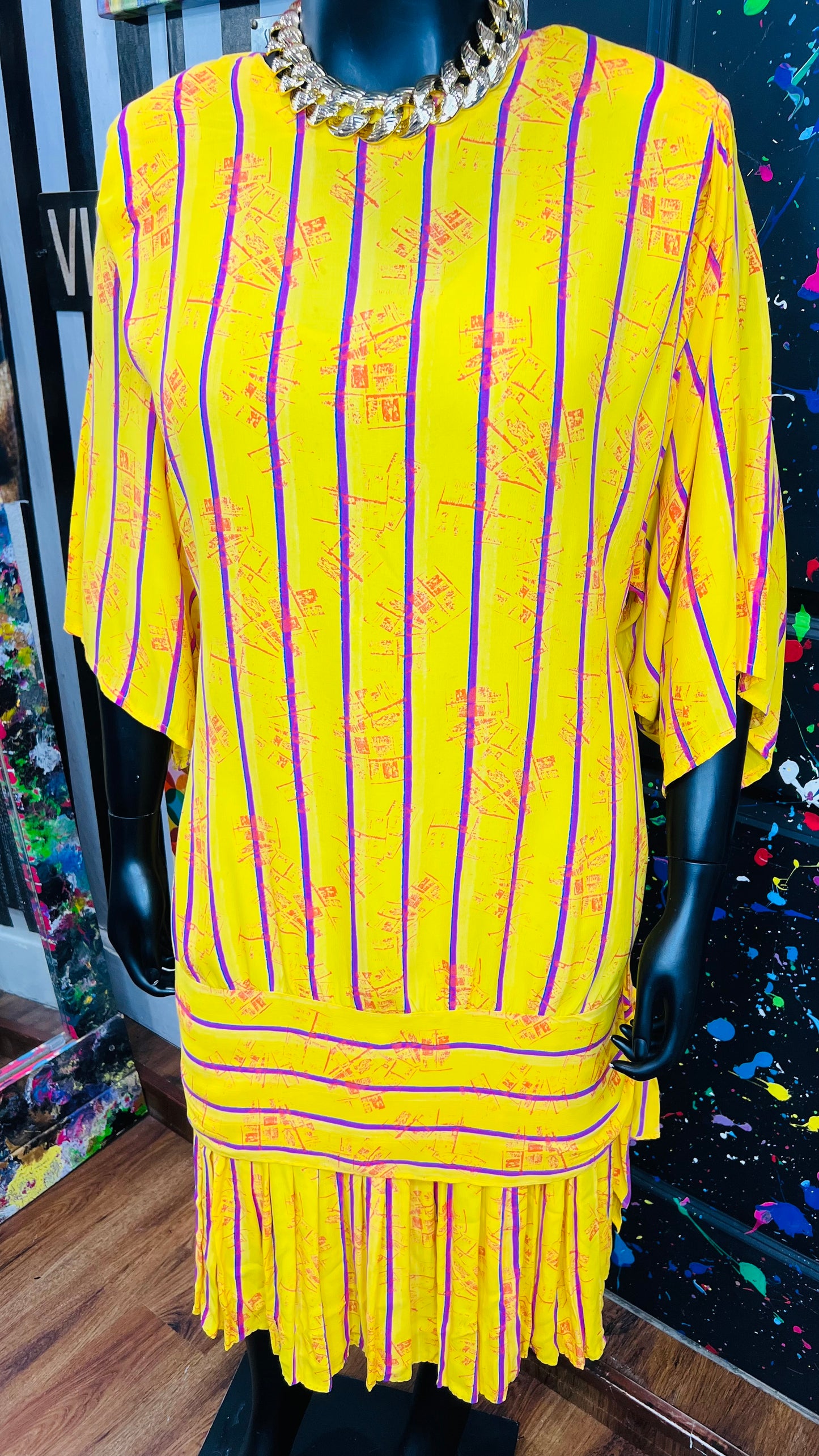 Vintage Yellow, Pink & Orange 80’s Dress (20)