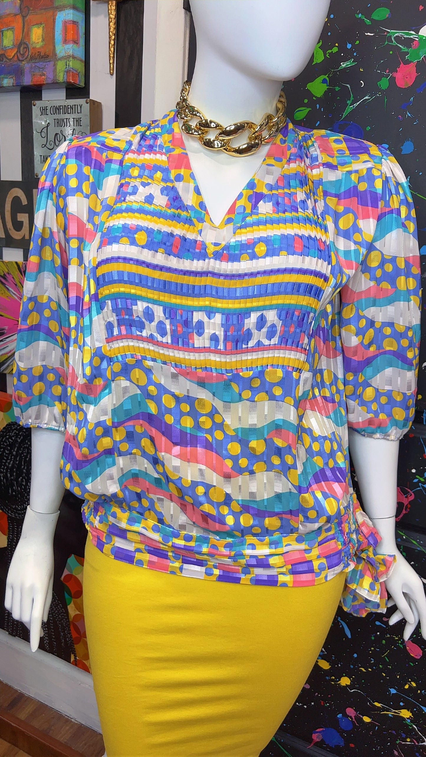 Vintage Pastel Polka Dot & Mix Print Blouse (20)