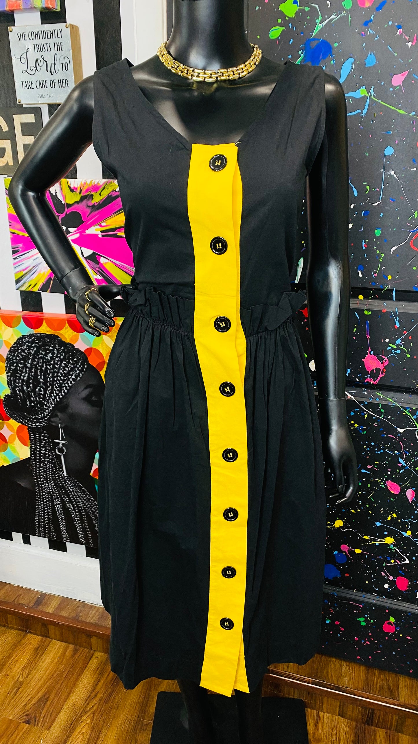 Black & Yellow Paper Bag Waist Dress (12)
