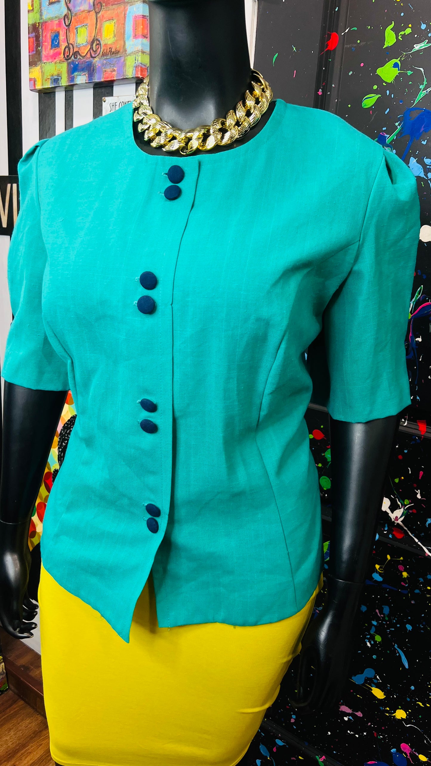 Vintage Teal Blazer Blouse (24)