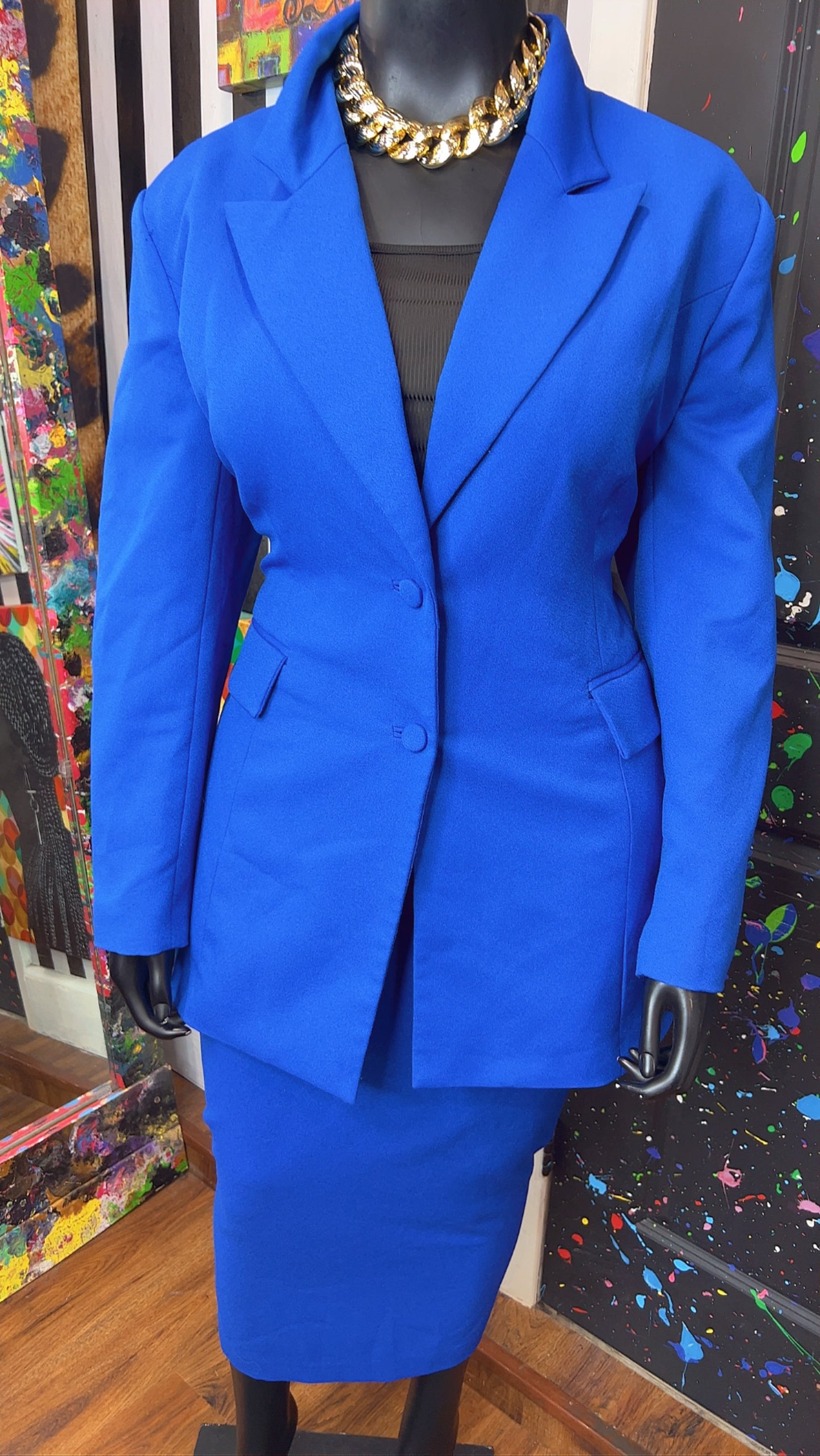 Vintage Solid Blue Skirt Suit (18)