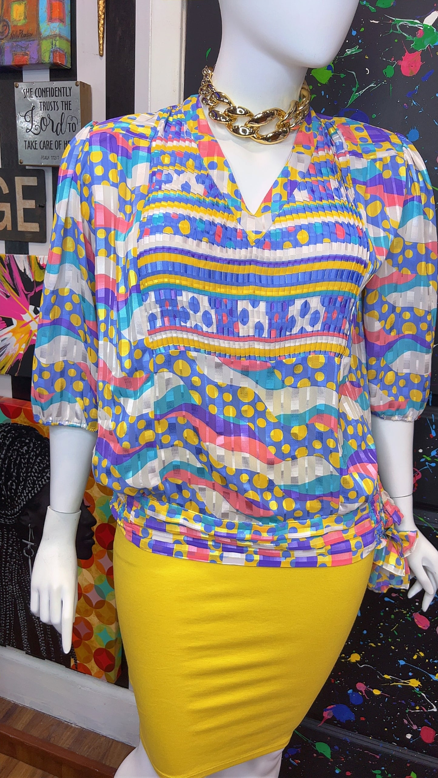 Vintage Pastel Polka Dot & Mix Print Blouse (20)
