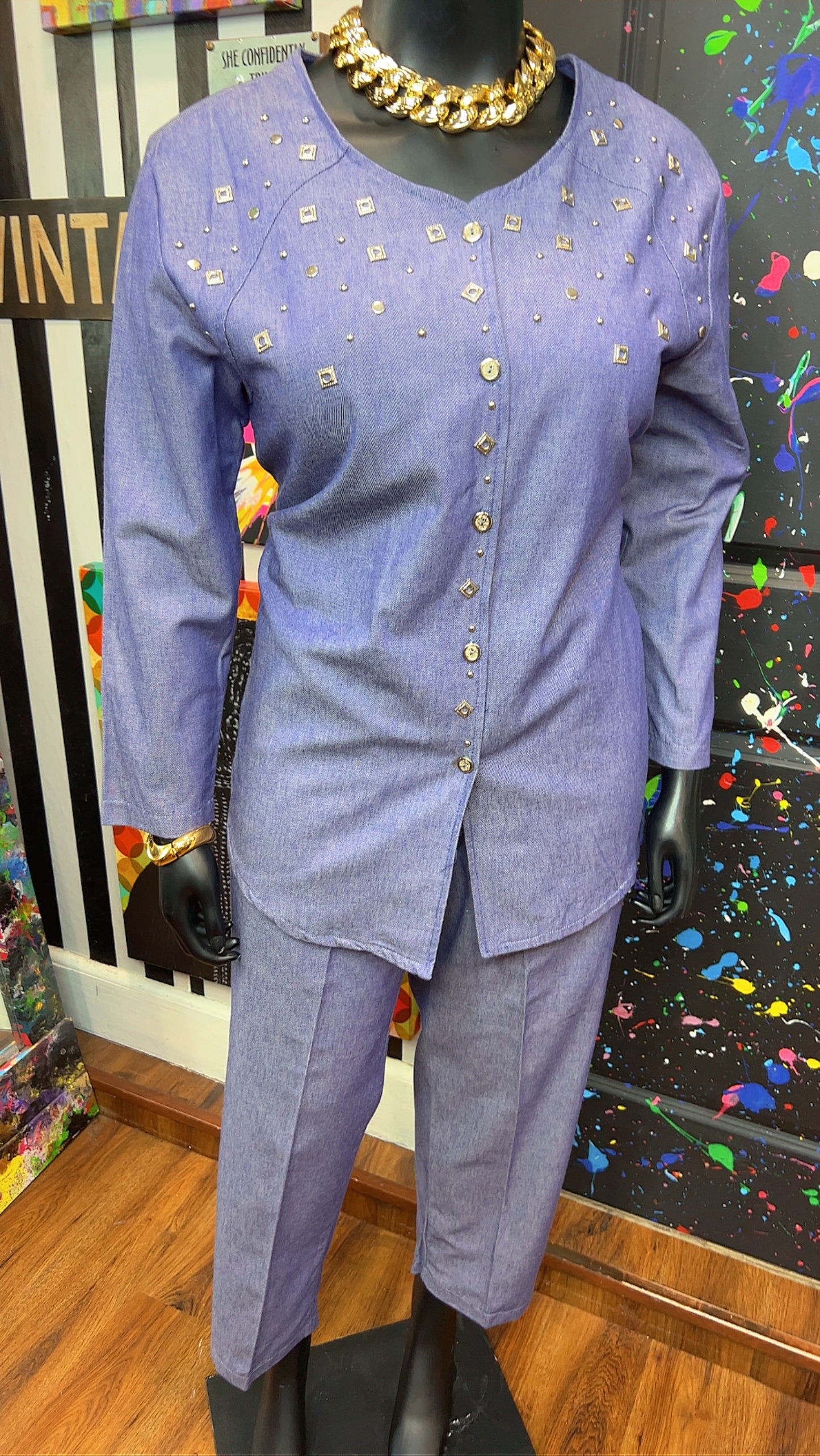 Vintage Denim Studded Pants Set (16)