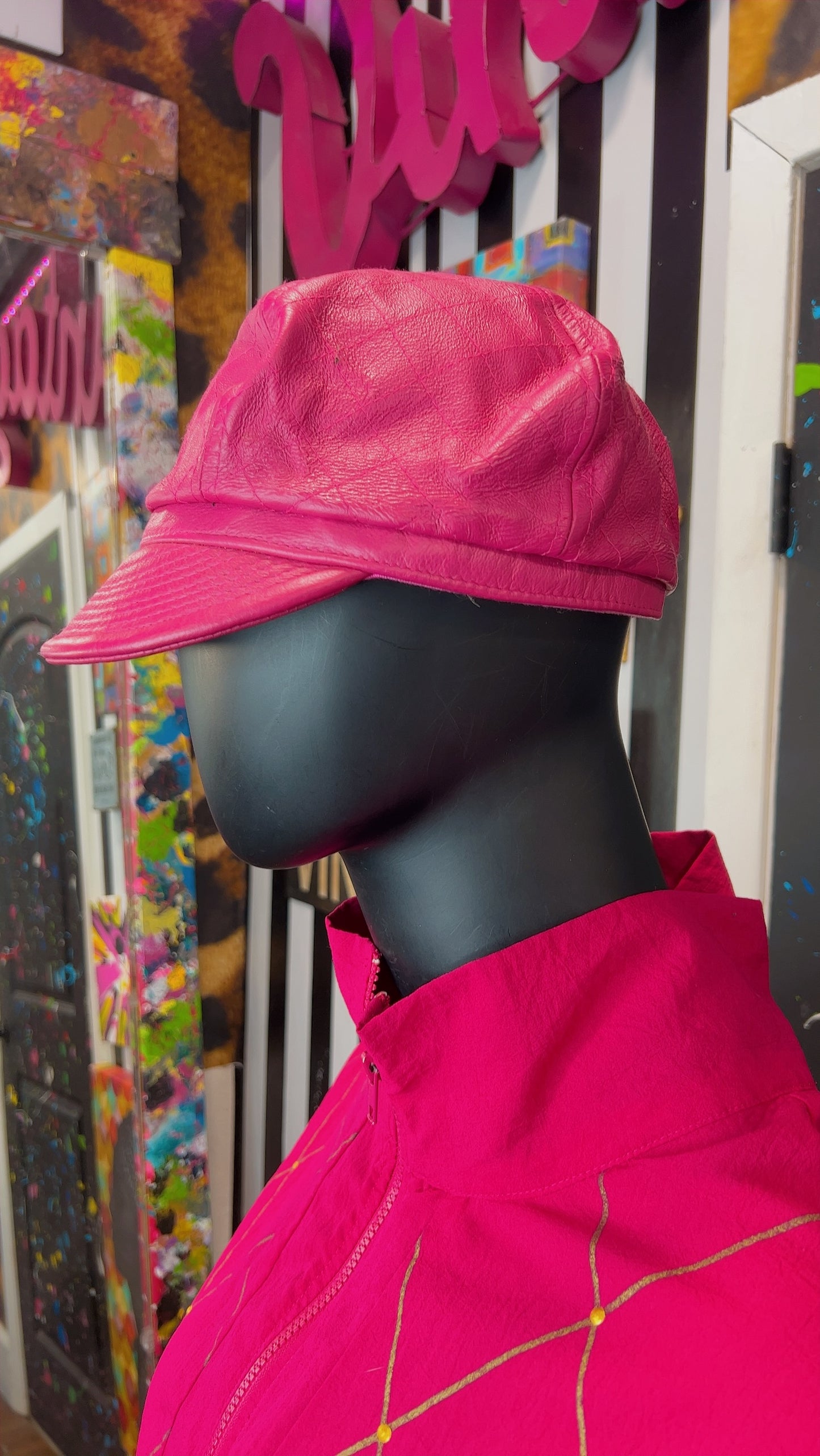 Vintage Pink Genuine Leather Hat
