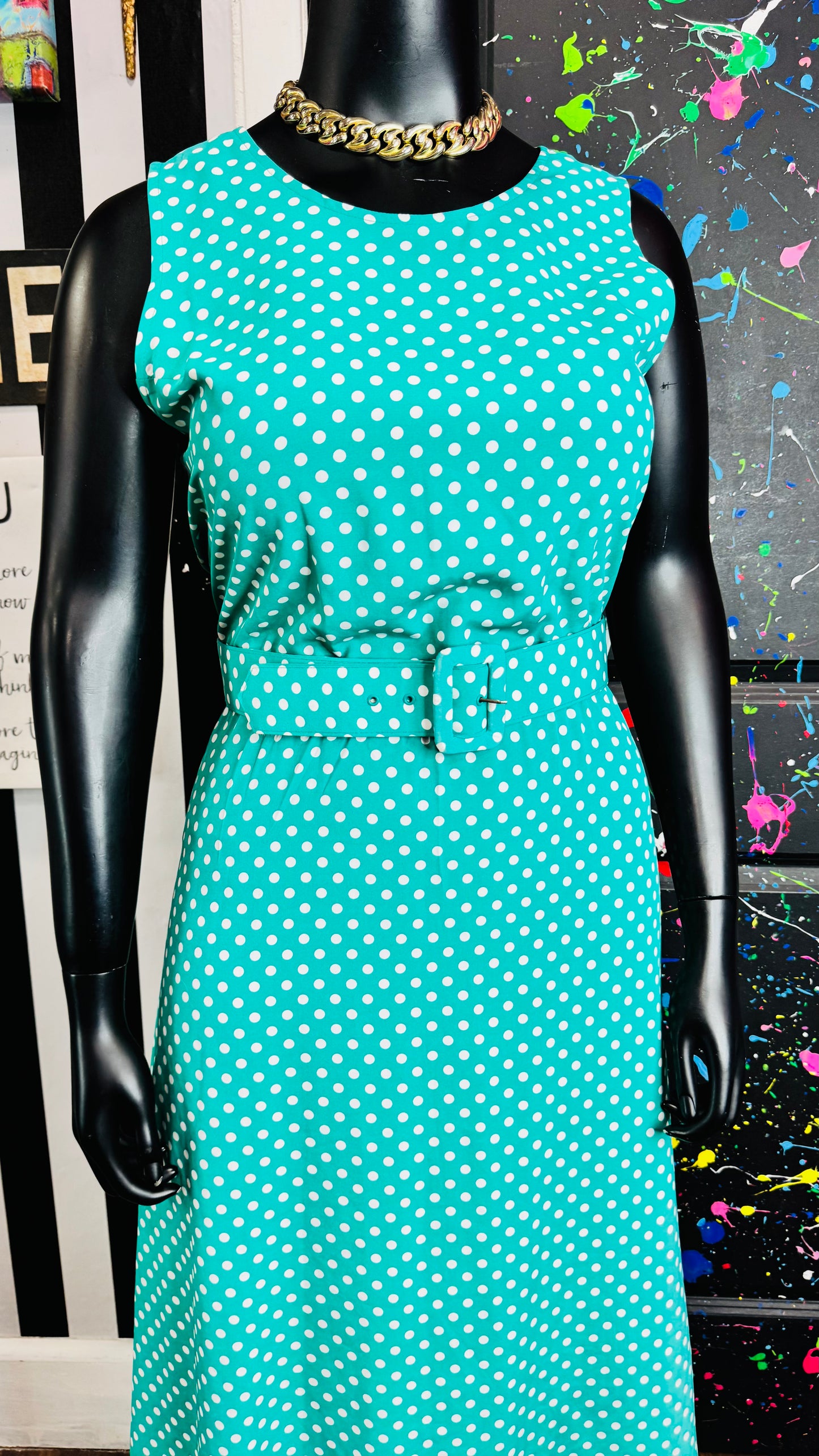 Vintage White & Teal Blue Polka Dot Blouse (14)