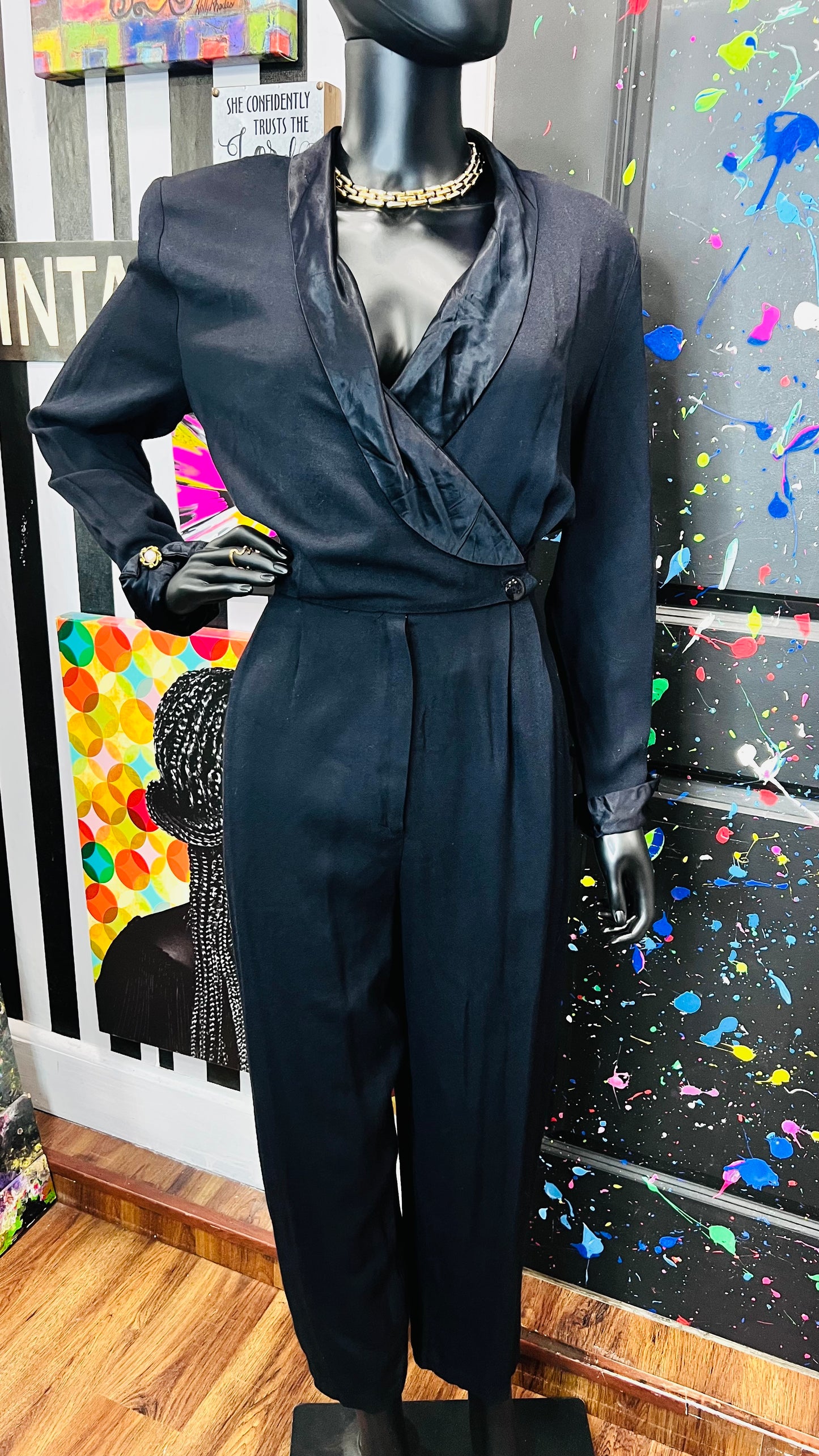 Plus Size Vintage Black Jumpsuit (14P)
