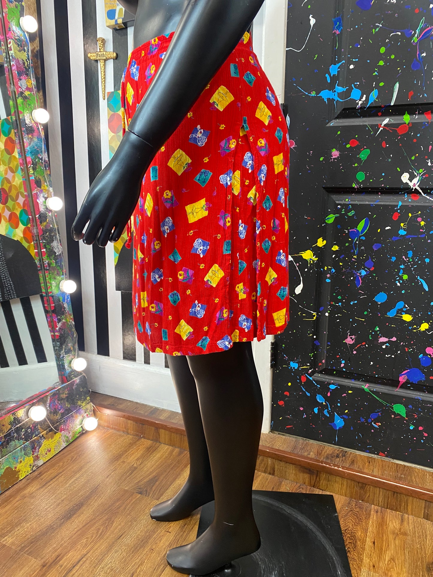 Vintage Red Floral Scort Skirt