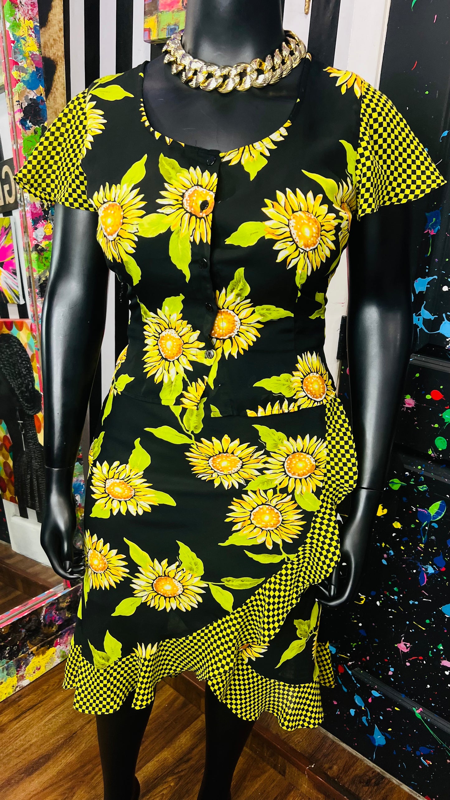 Vintage Semi Sheer Sunflower Skirt Set (14)