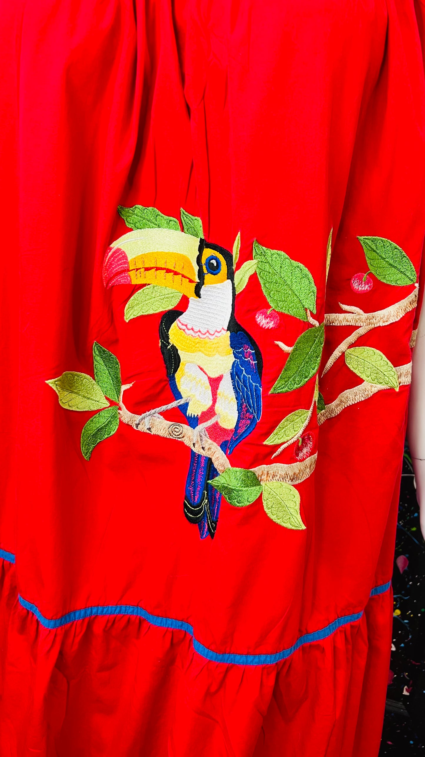 Vintage Cotton Red Parrot House Dress w/Pockets (22/24)