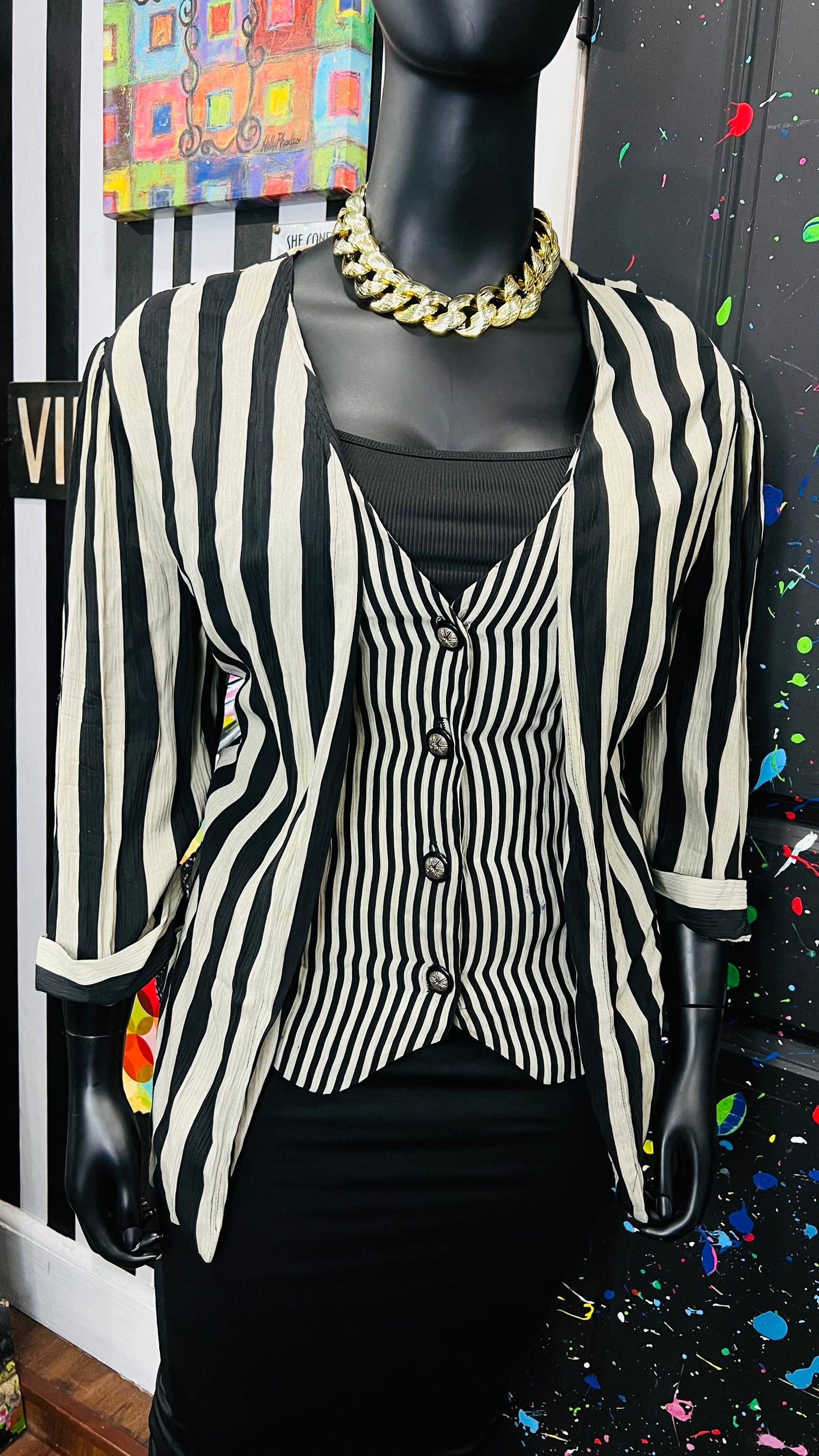 Vintage Striped Blouse w/ Built in Vest (20W)
