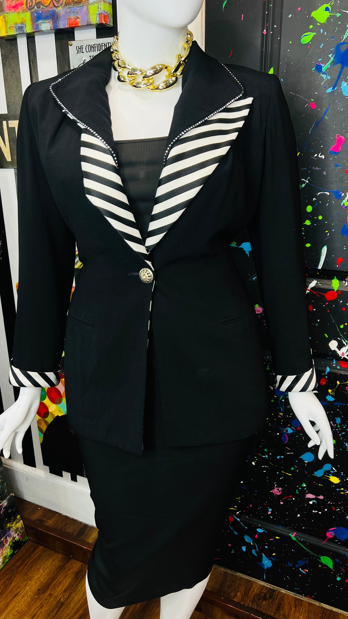 Vintage Black & Zebra Print Skirt Suit (16)