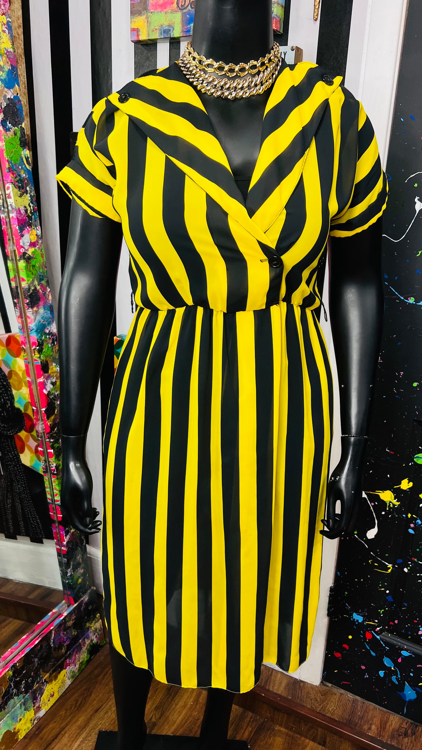Vintage Black & Yellow Striped Dress (12)