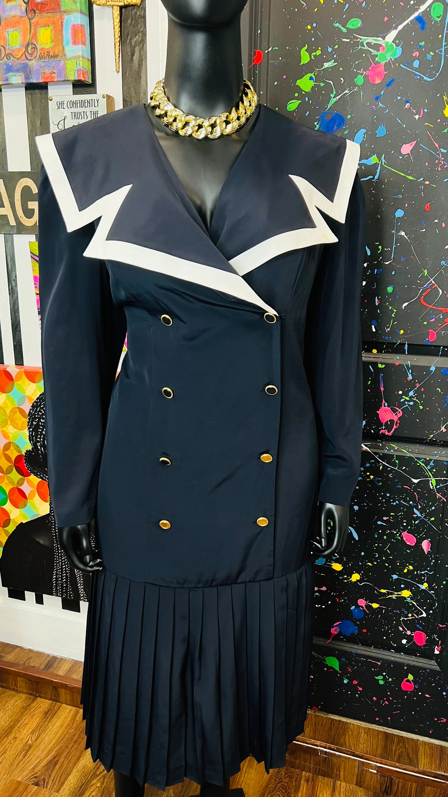 Vintage Navy Blue & White Dress (22)