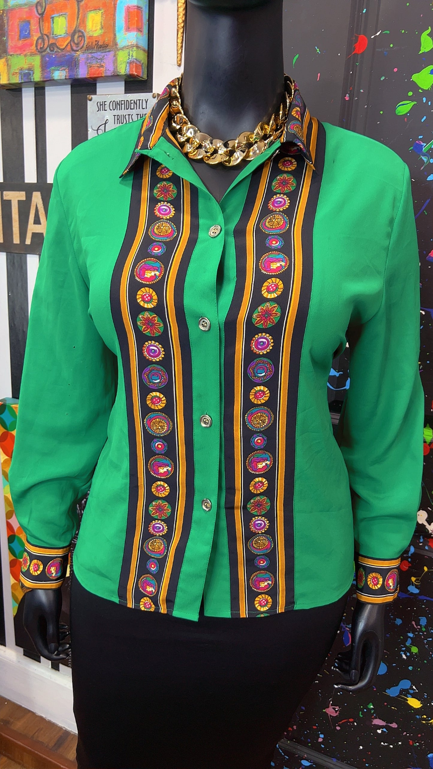 Vintage Polyester Green Blouse (16)