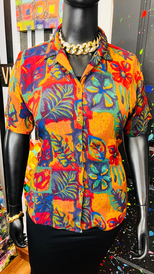 Vintage Tropical Rayon Short Sleeve Blouse (18)