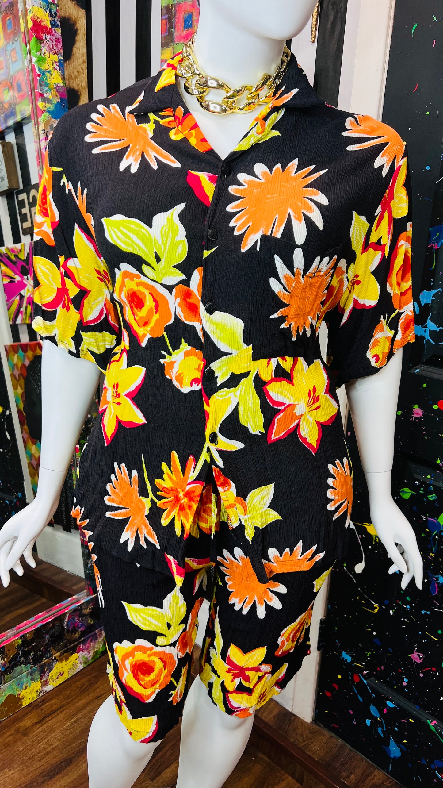 Vintage Rayon Tropical Shorts Set (18/20)