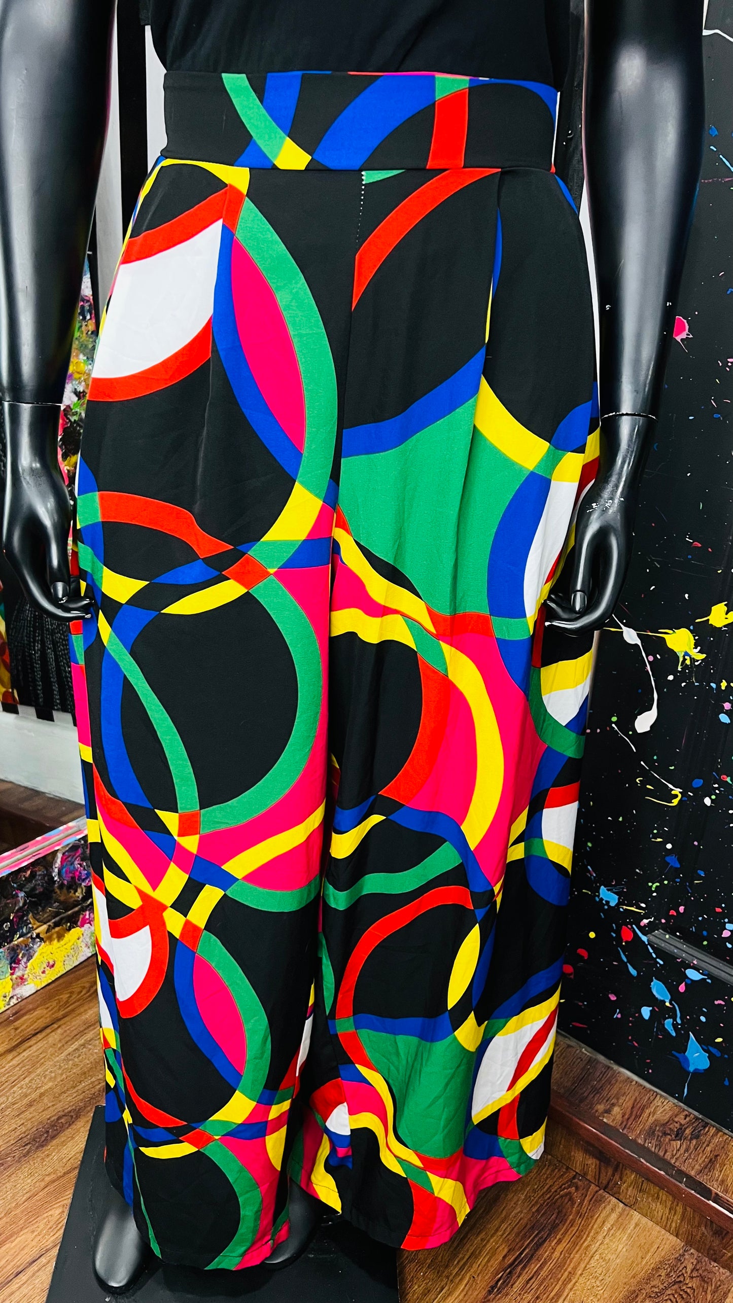 Colorblock Abstract Wide-legged Pants (22/24)