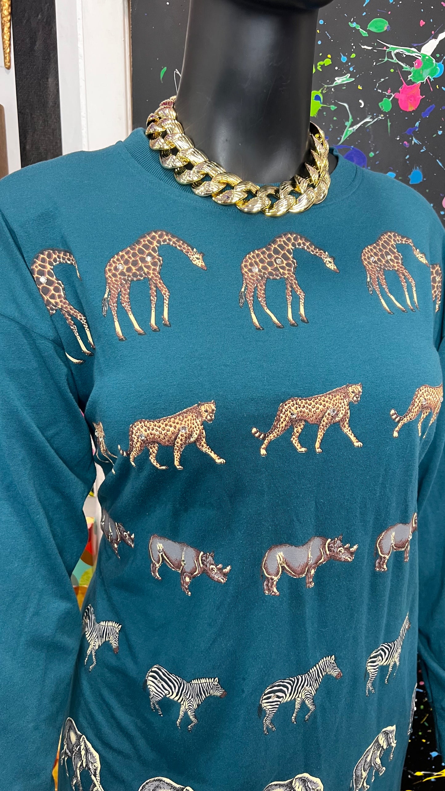 Vintage Cotton Animal Print & Jewel Top Pants Set