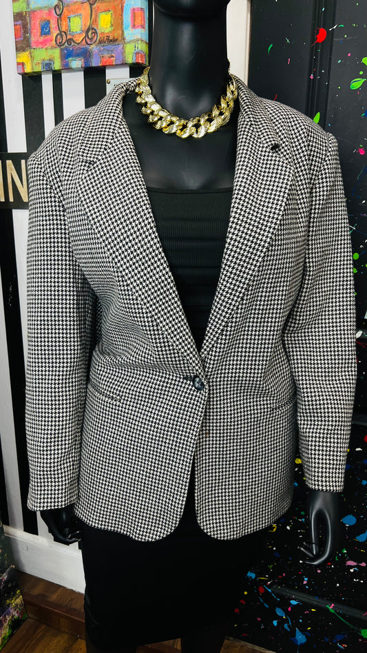 Vintage Wool Houndstooth Black & White Blazer (24)