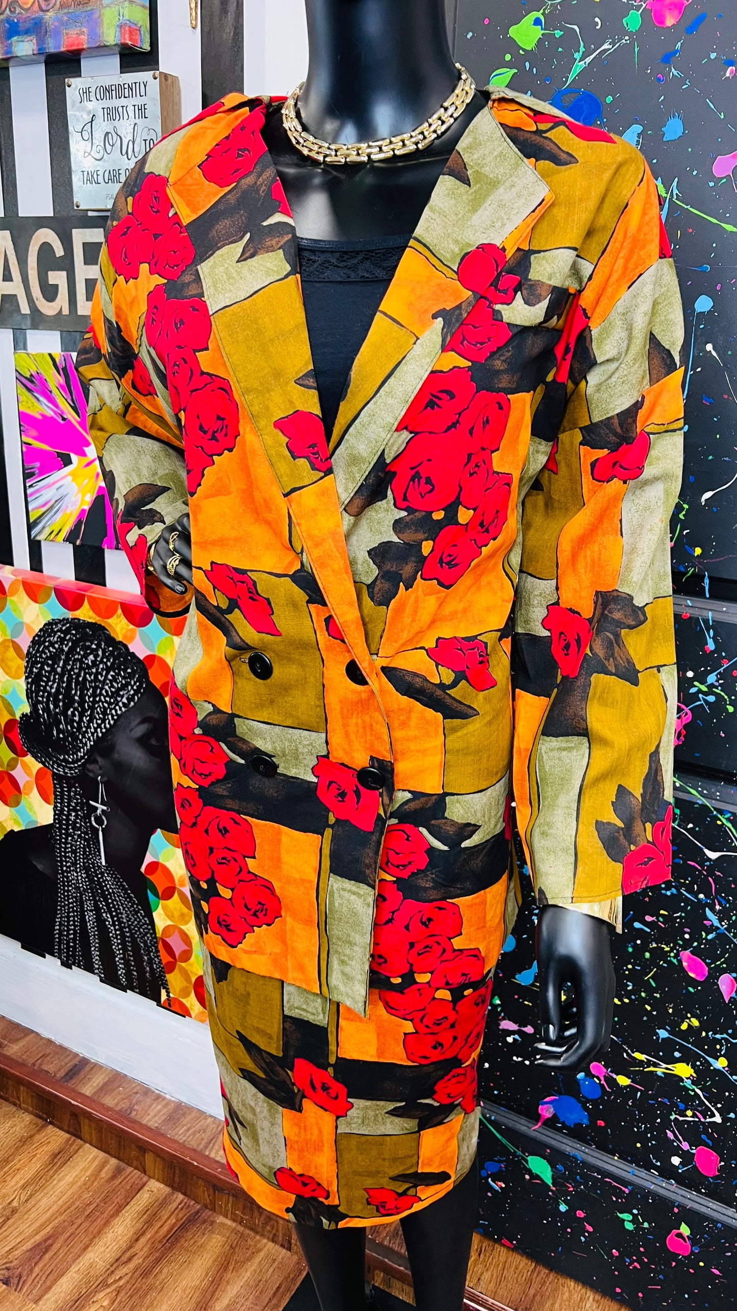 Vintage Abstract Skirt Suit w/Blazer (16W)