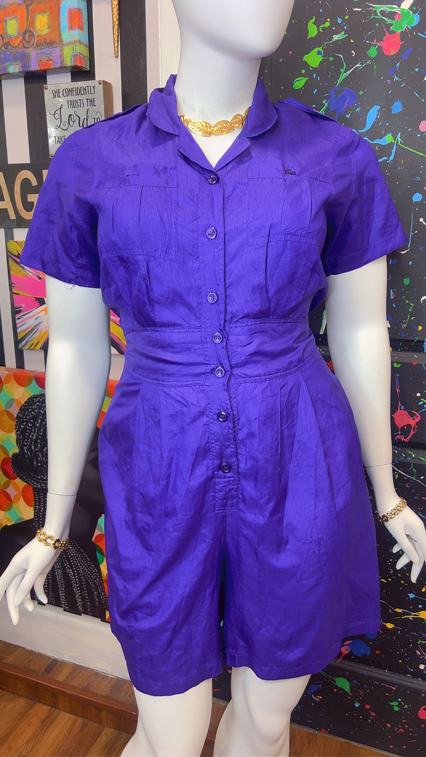 Vintage Purple Silk Like Romper (12/14)