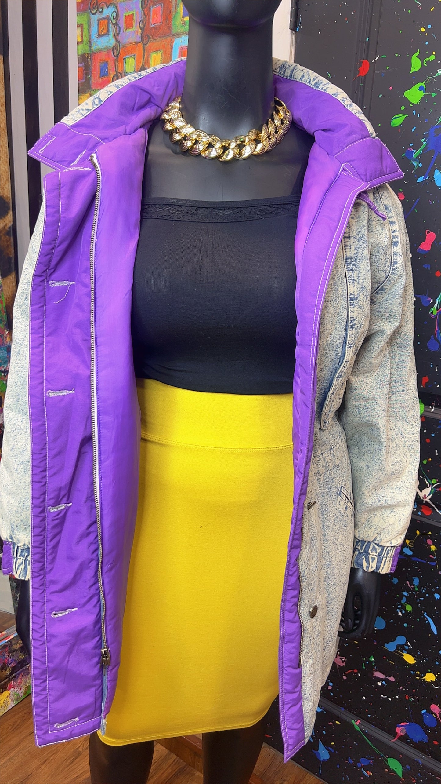 Vintage Stonewash Denim & Purple Puffer Coat (16)