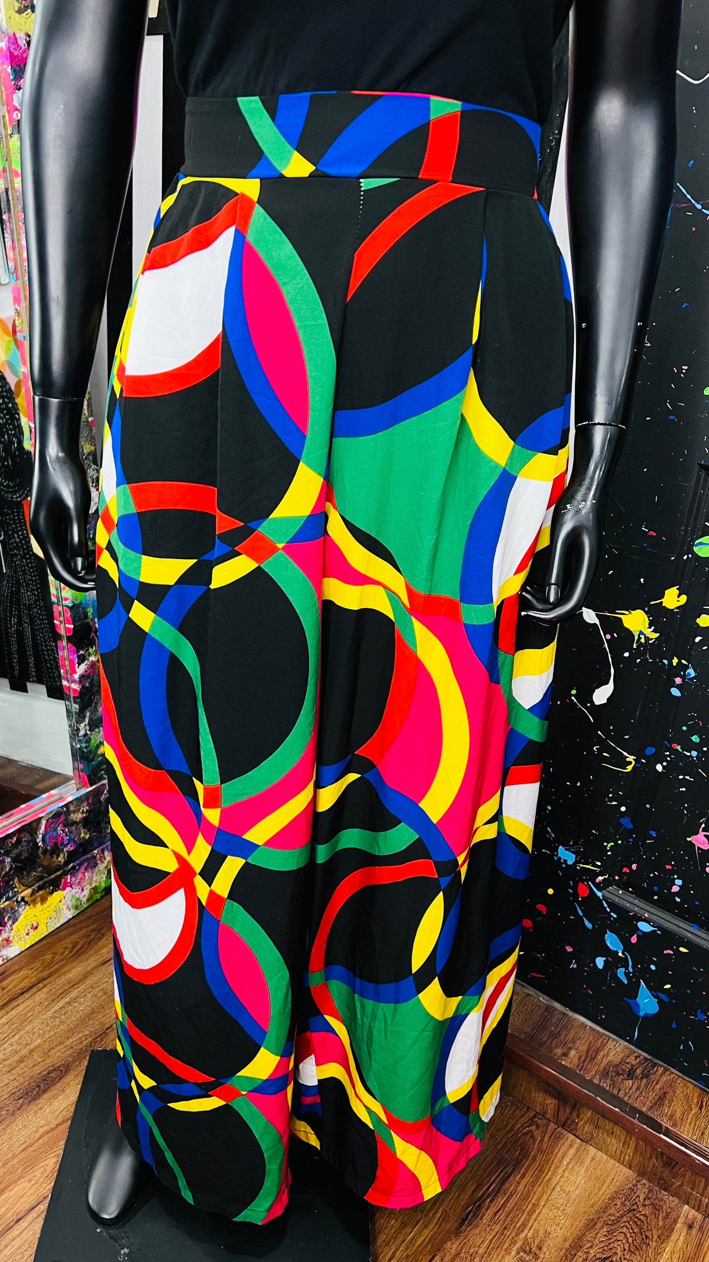Colorblock Abstract Wide-legged Pants (22/24)