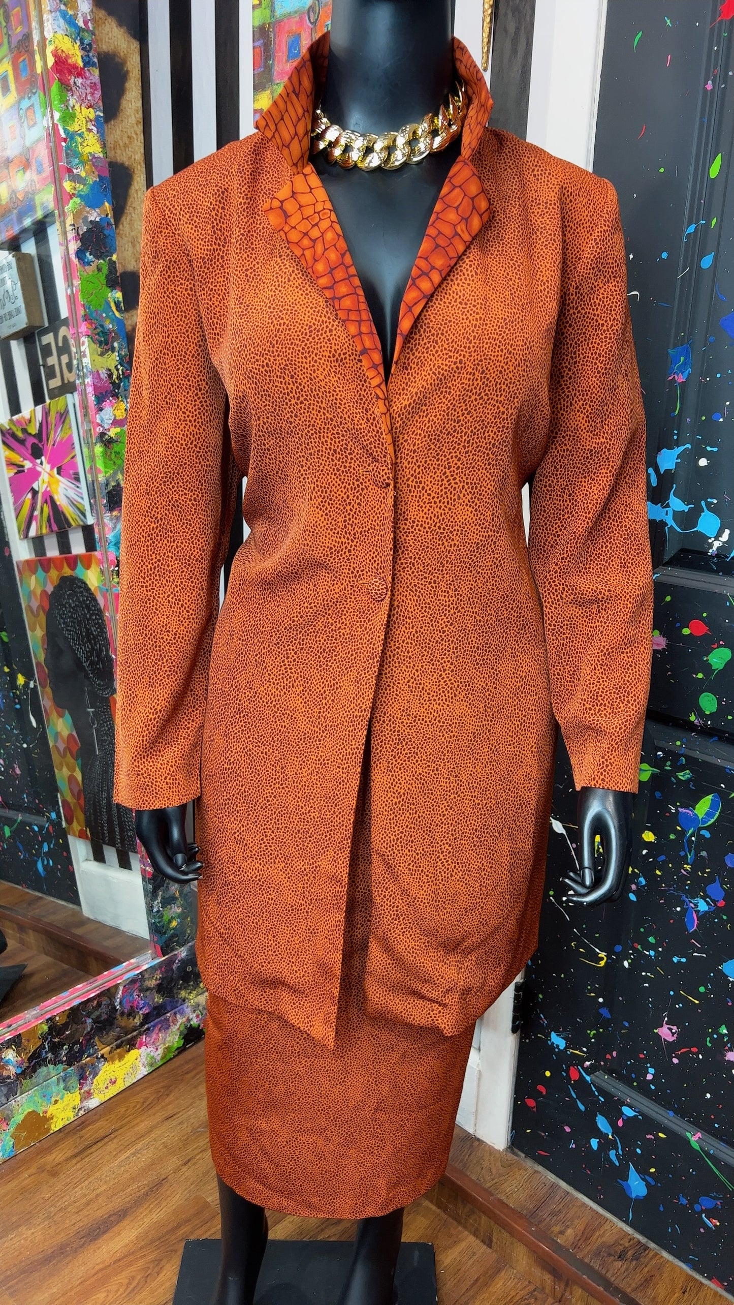 Vintage Animal Print Long Duster & Skirt (22W)