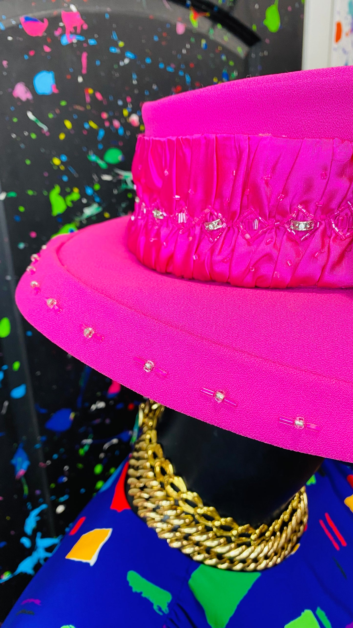 Vintage Pink & Jewel Bow Hat