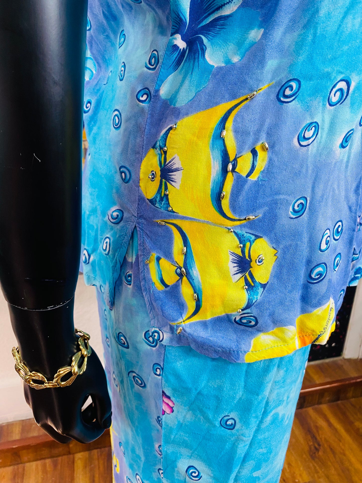 Vintage 2pc  Aqua & Studded Gauchos Set