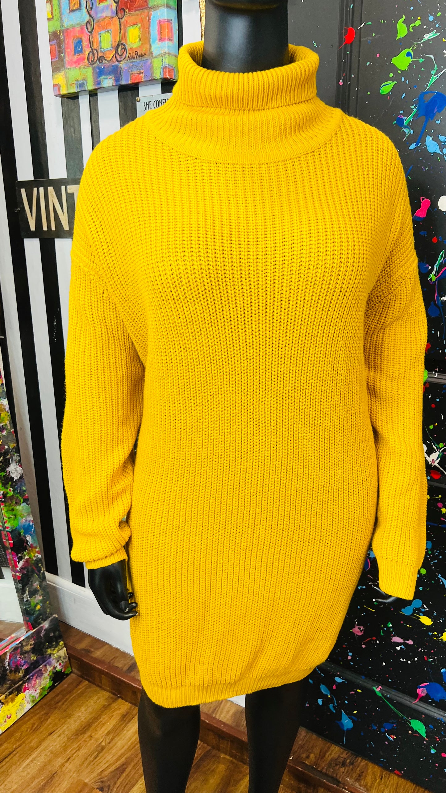 Vintage Inspired Knit Mustard Yellow Dress (24)