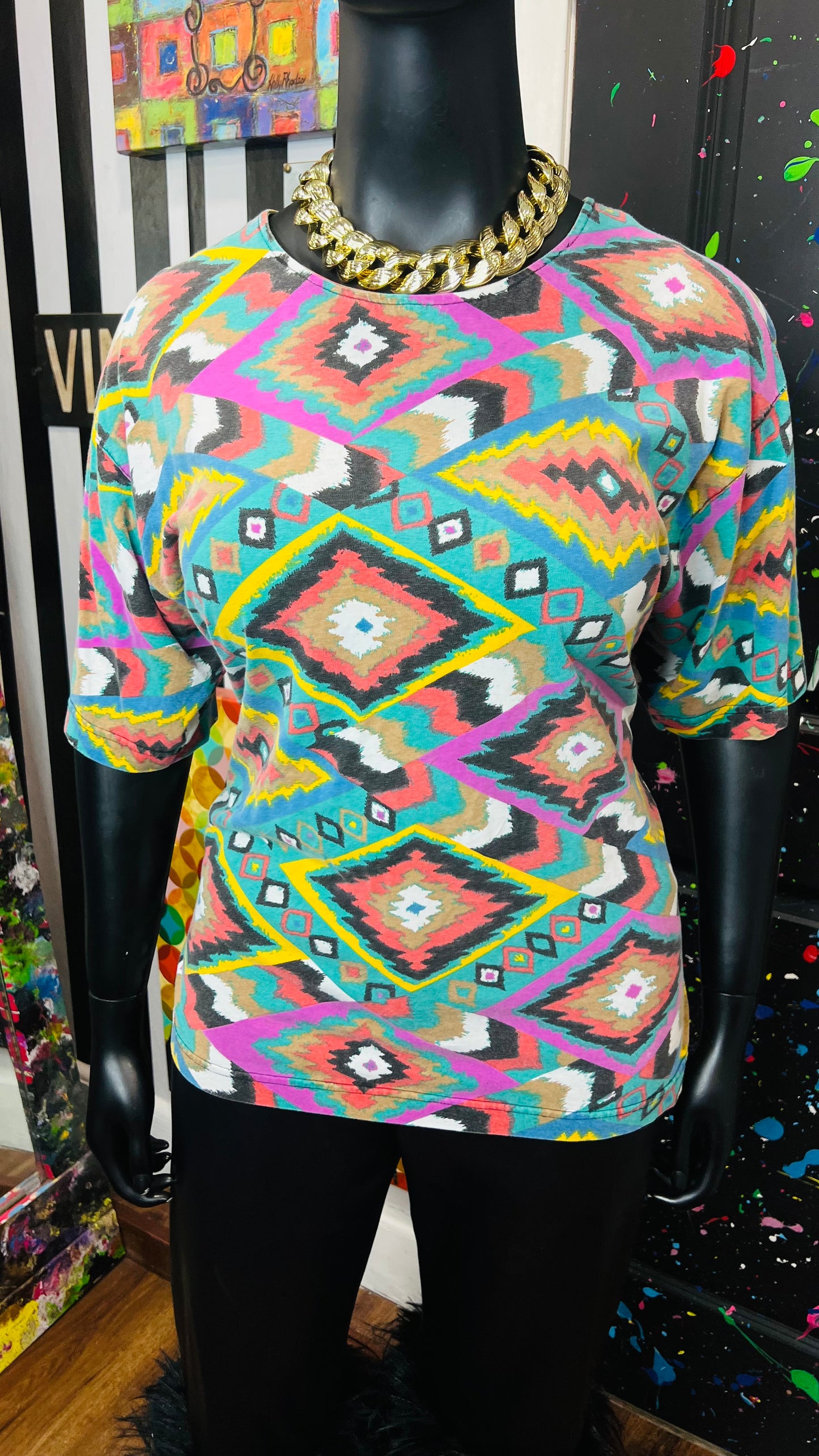 Vintage Semi Distressed Tribal Print T-Shirt (20)