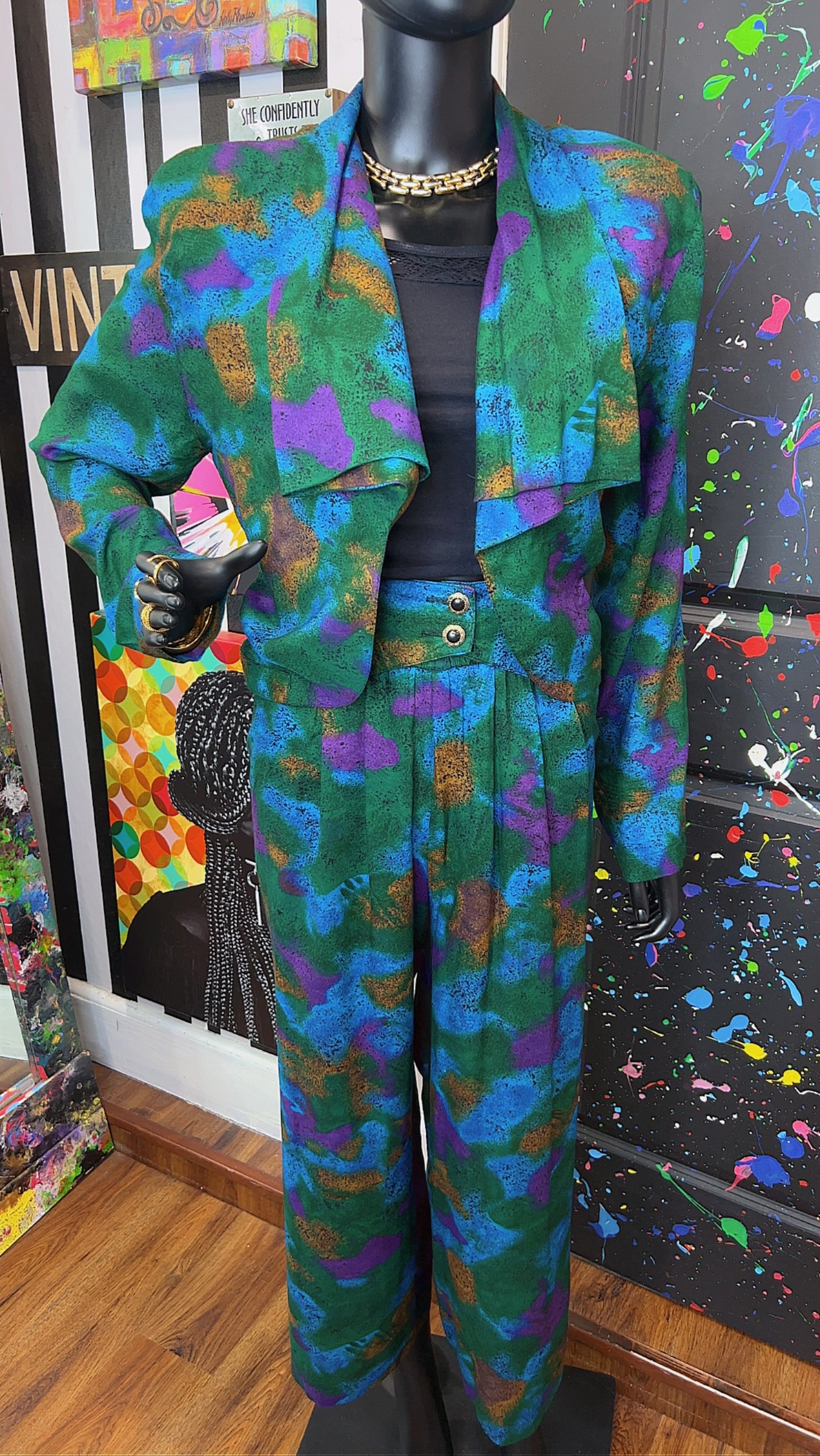 Vintage Abstract Rayon Pants Set (14)