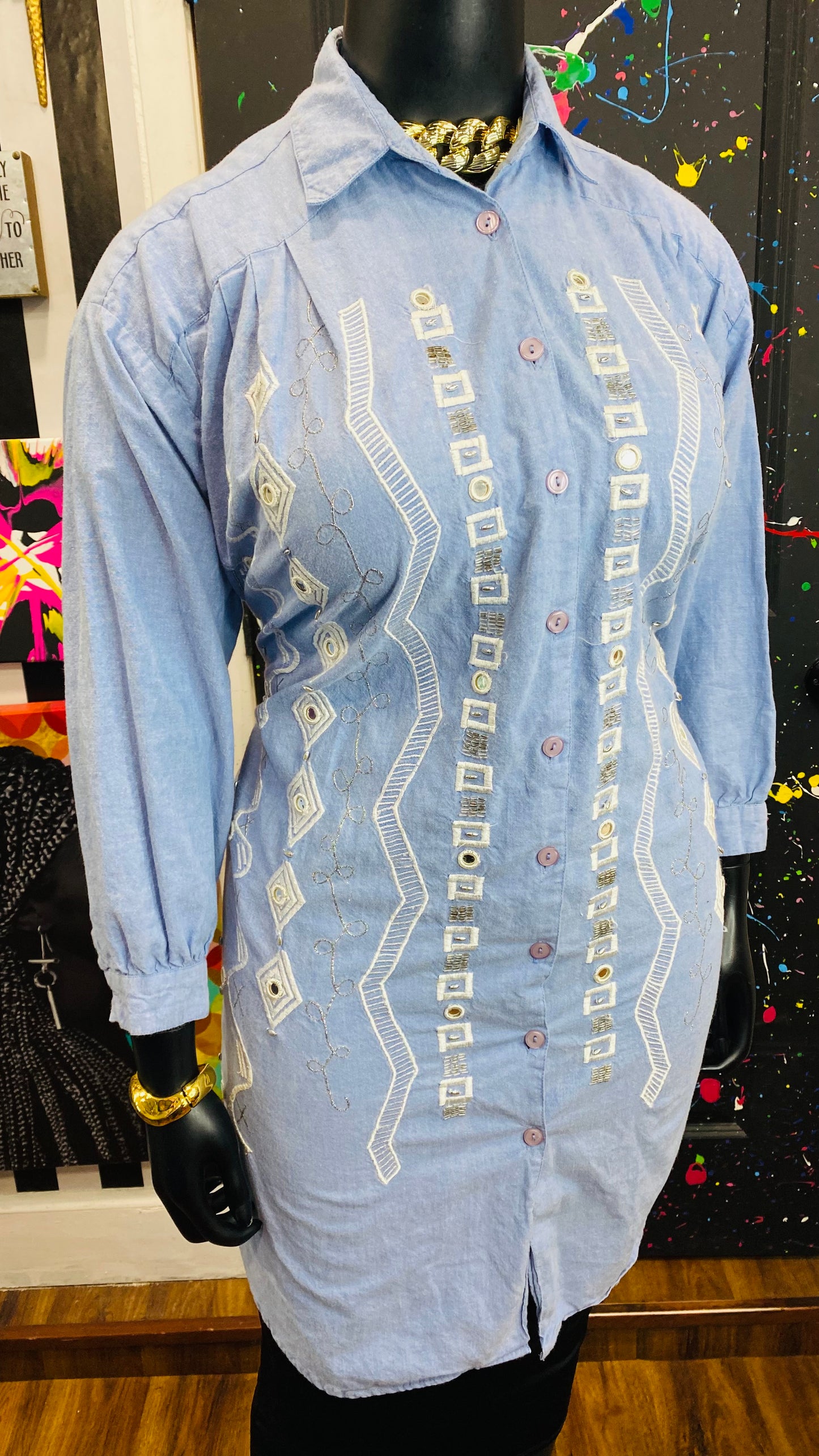 Vintage Denim Jeweled Blouse (22)