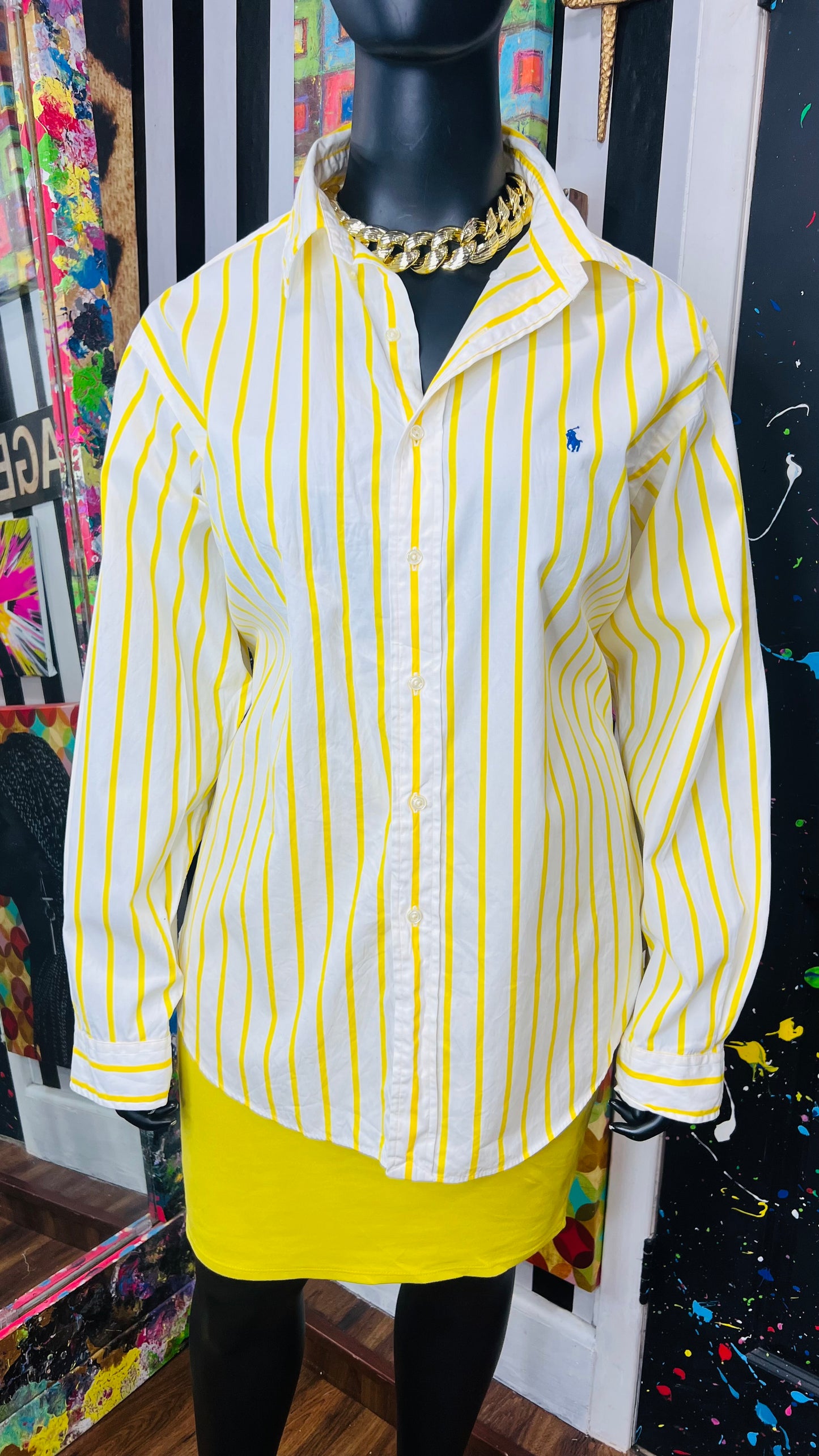 Yellow & White Ralph Lauren Polo Dress Shirt (24)
