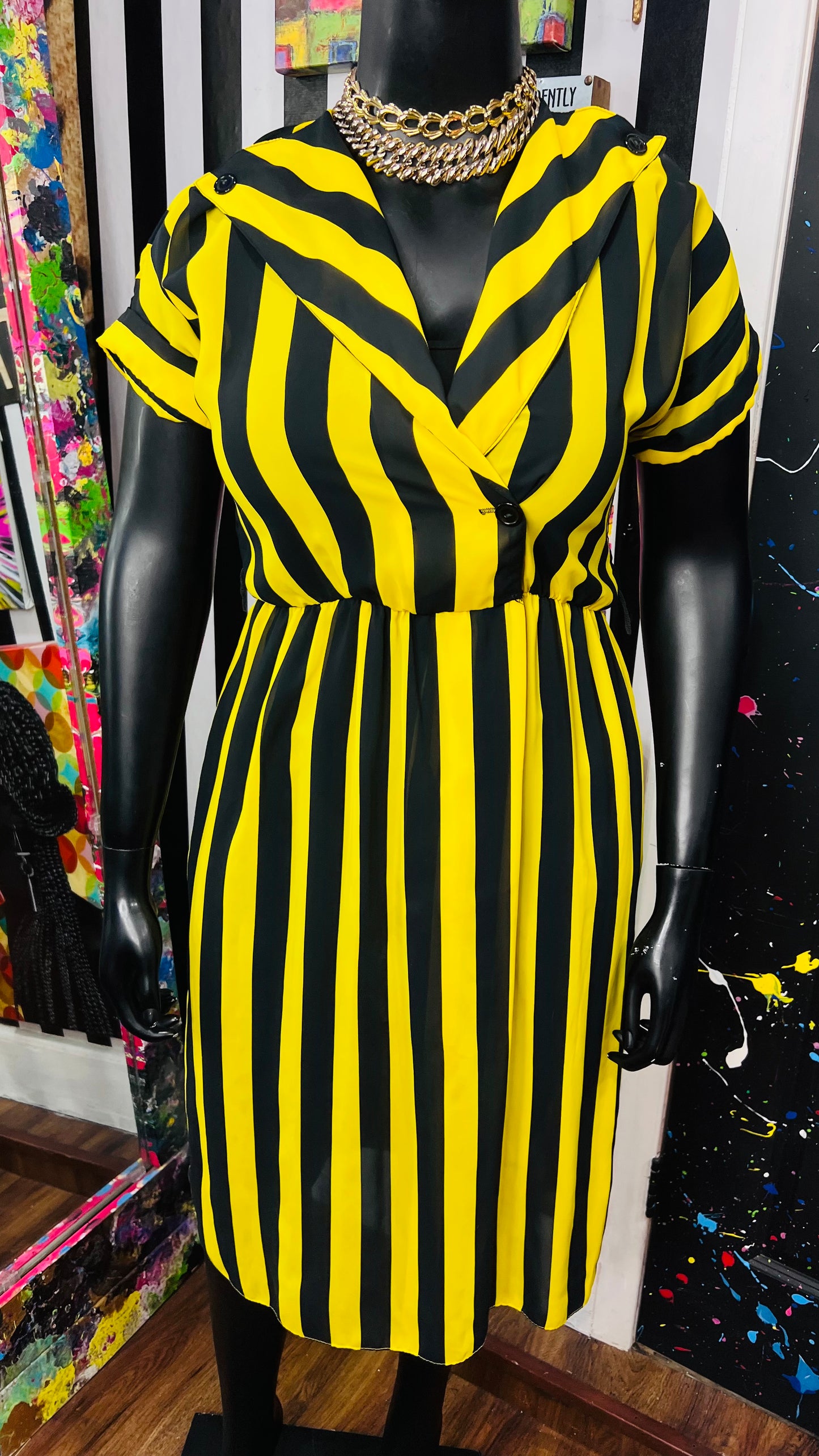 Vintage Black & Yellow Striped Dress (12)