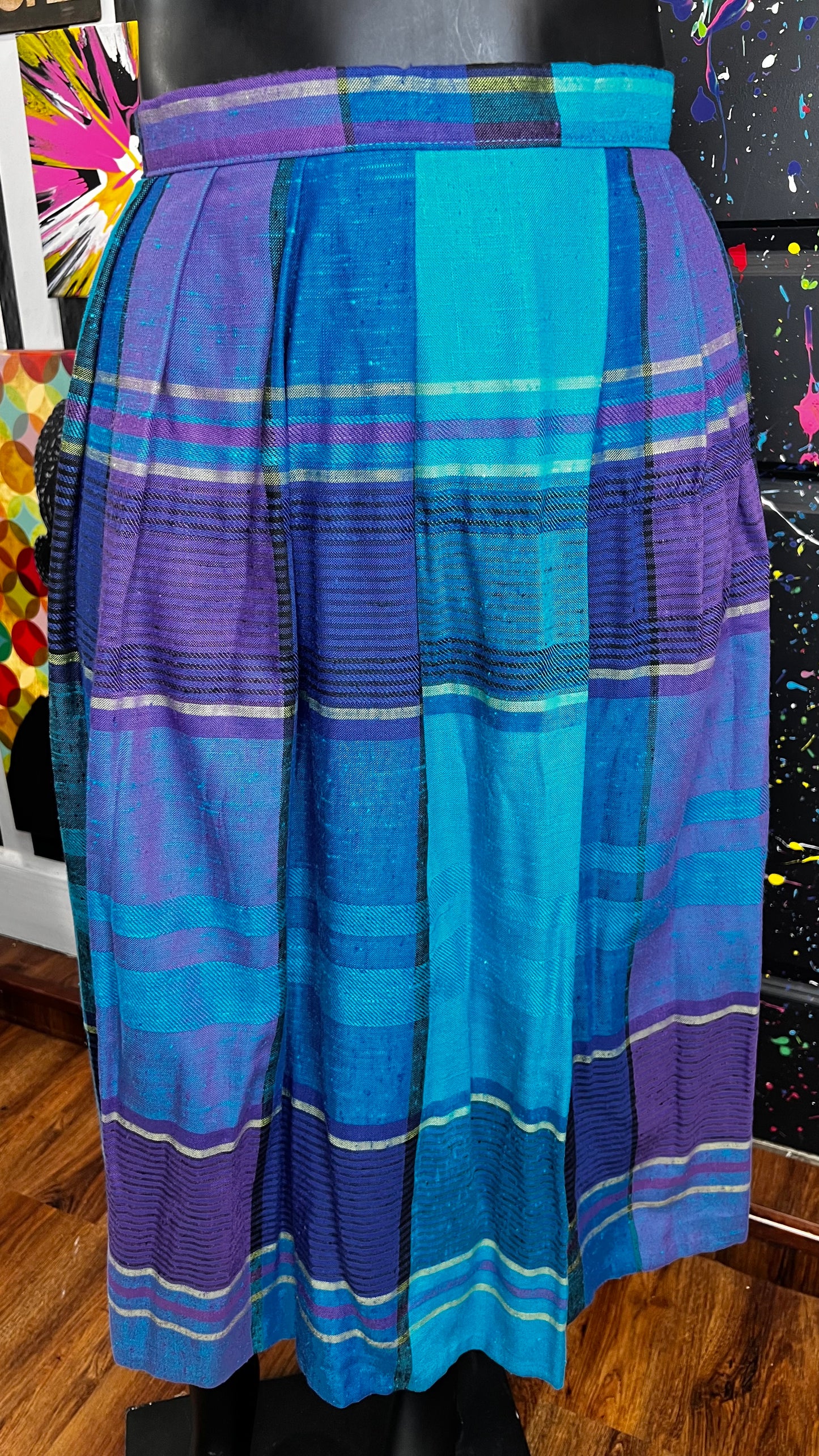 Vintage Blue & Purple Pleated Plaid Skirt - Dead Stock (16)