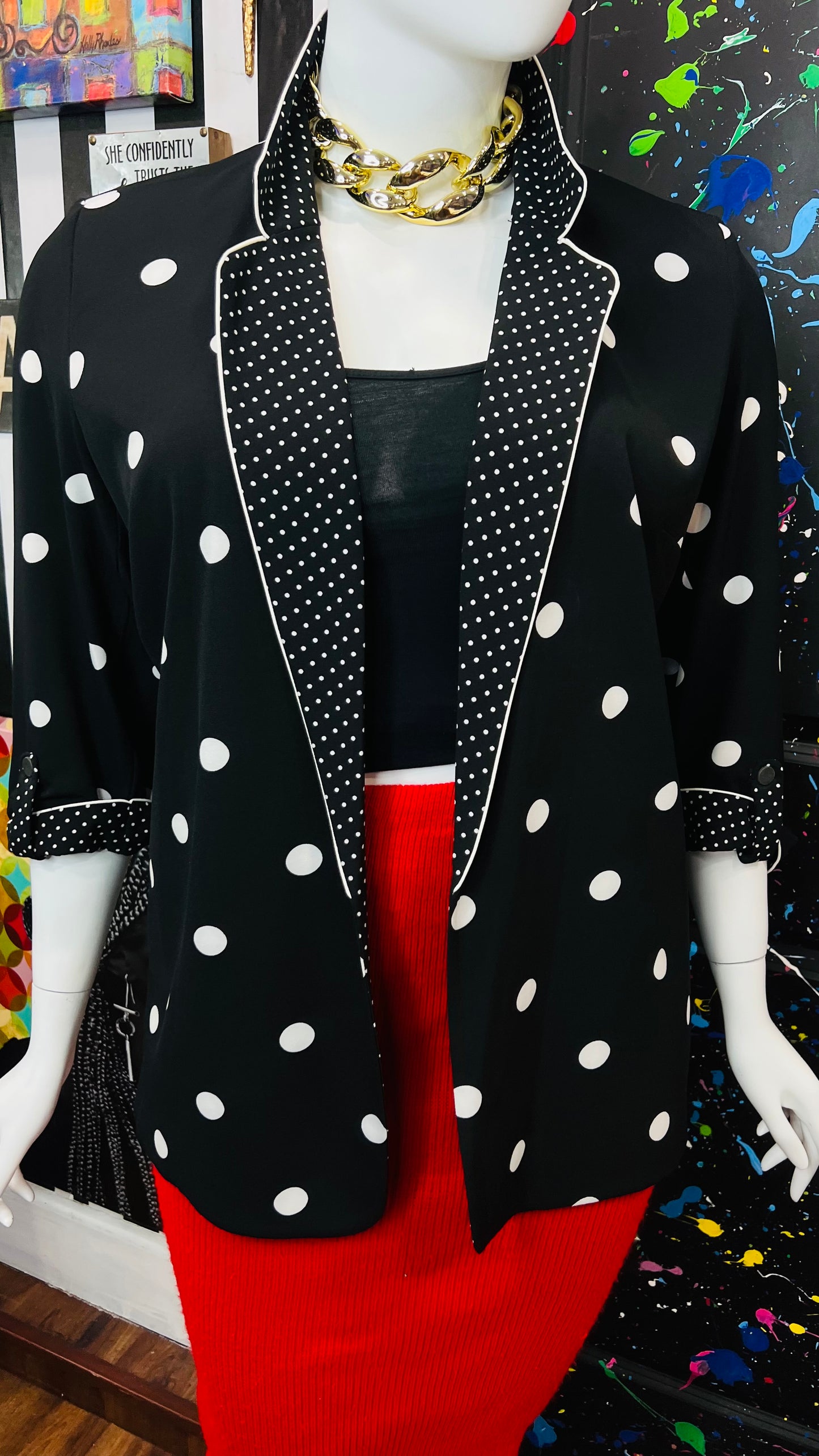 Vintage Black & White Polka Dot Blazer (18/20)