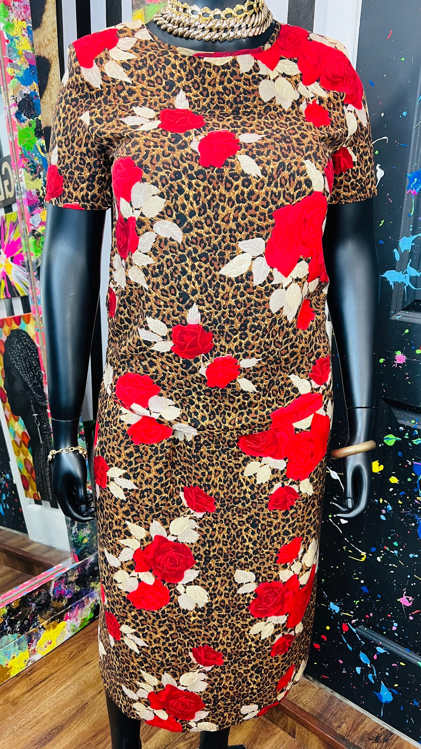 Vintage Rayon Animal Print & Rose Skirt Set (12)