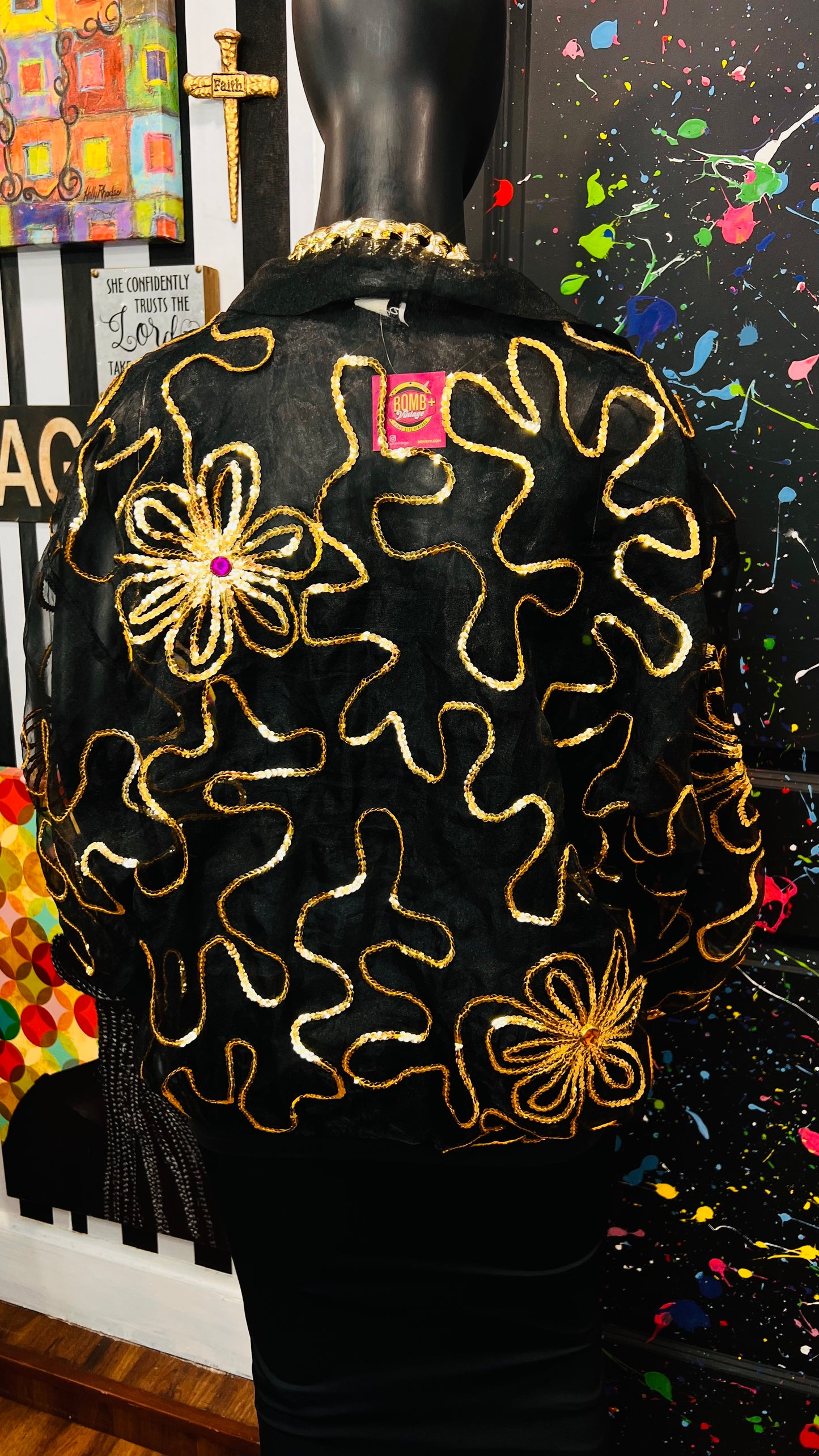 Vintage Sheer Black Jeweled Embroidered Top (22/24)