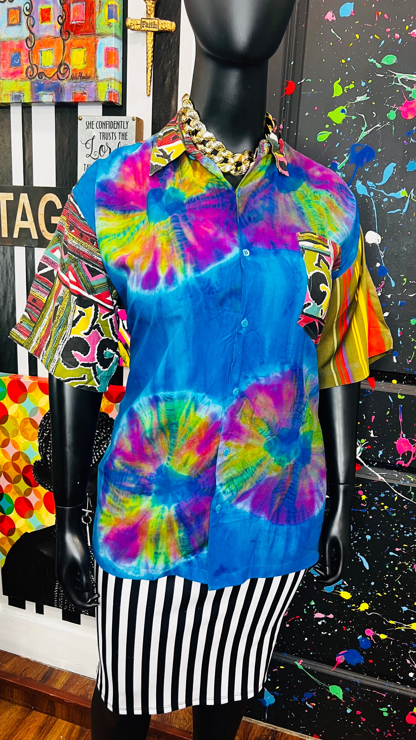 Vintage Abstract Mix Print Blouse (18)