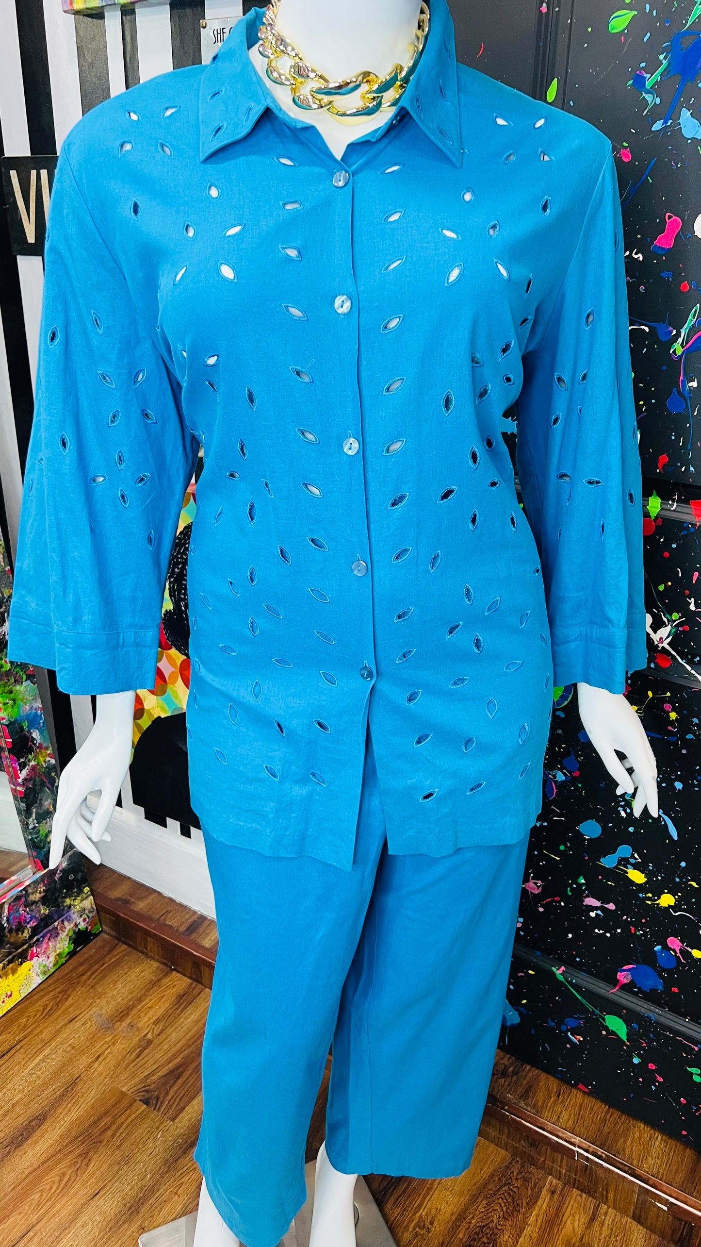 Vintage Blue Linen Pants Set - Deadstock New w/ Tags (22)