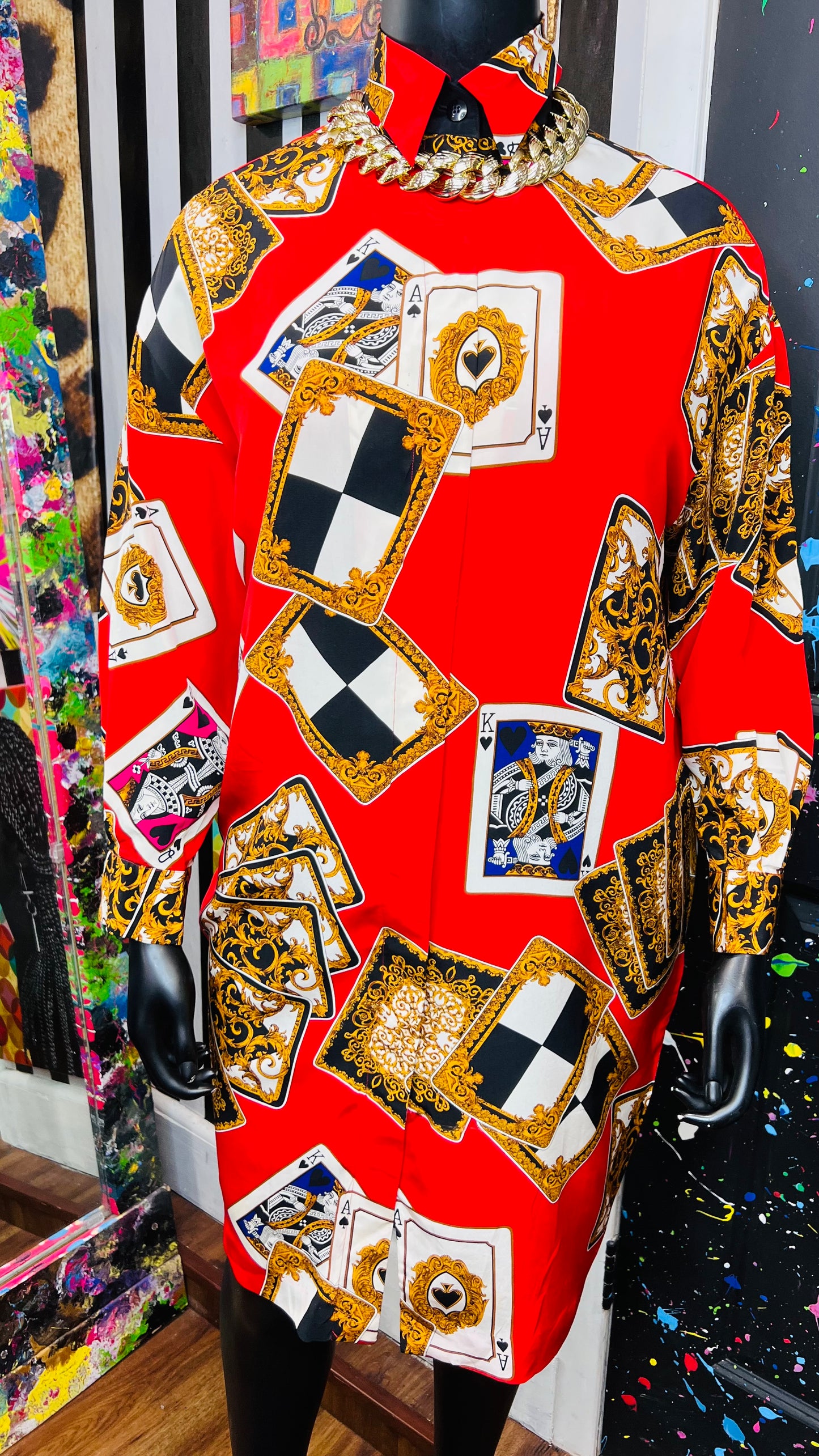 Vintage 100% Silk Ace Of Spades Dress (12) - Can fit up to some 16