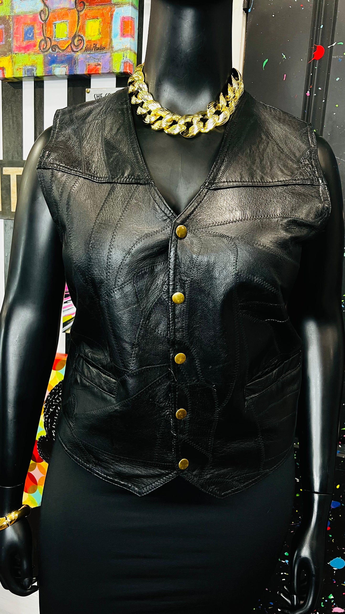 Vintage Genuine Leather Patchwork Vest (14)