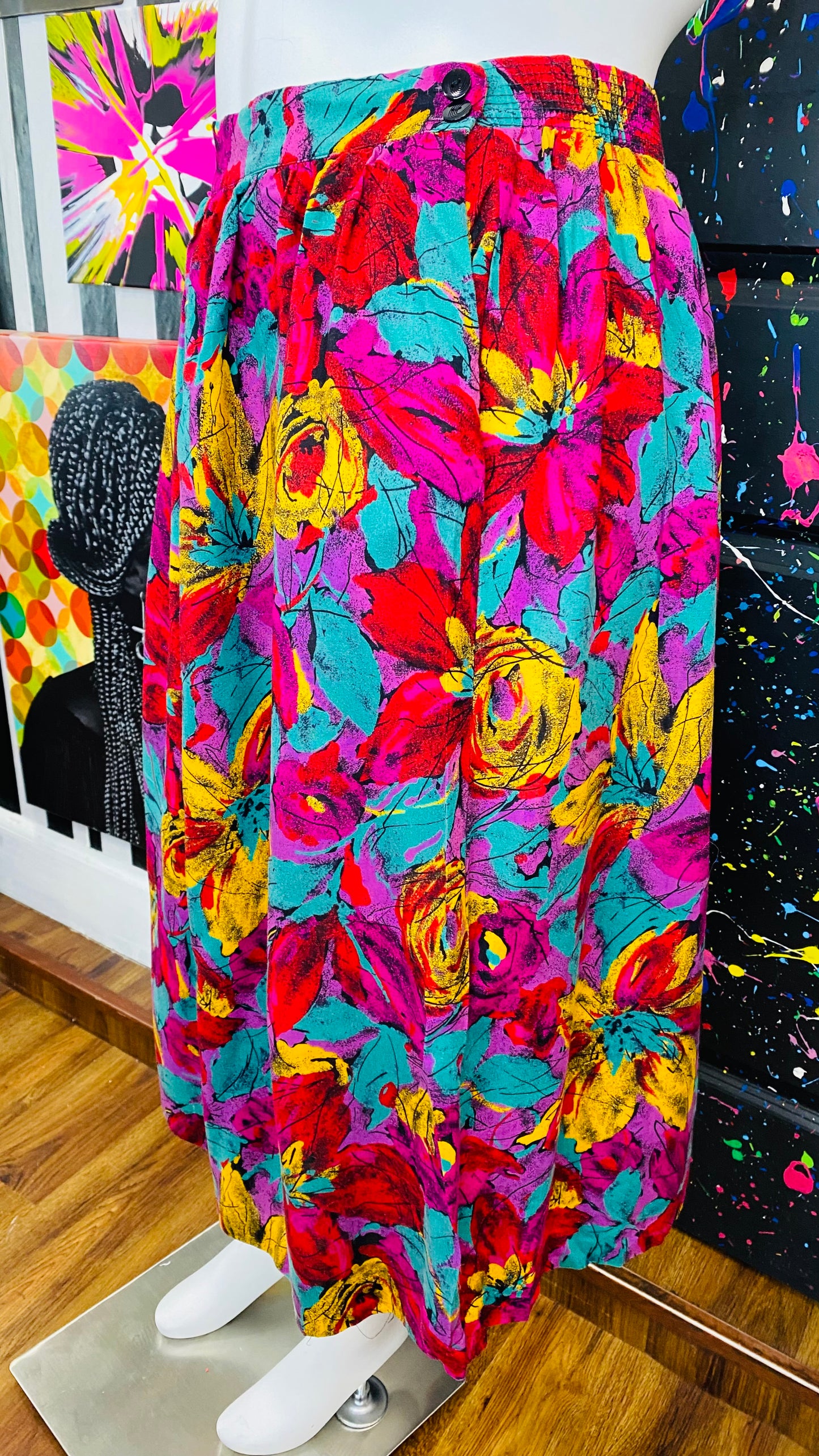 Vintage Rayon Abstract Print Skirt (16)